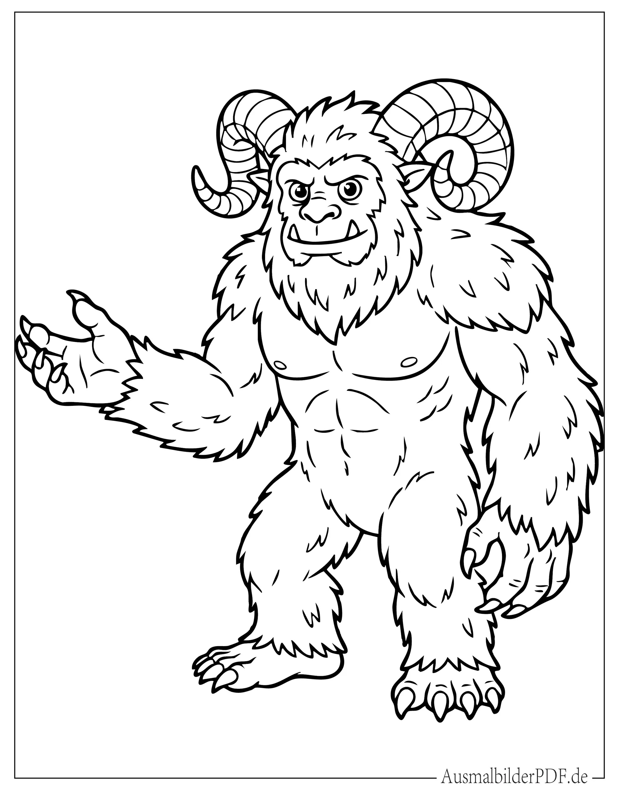 Großer Yeti Monster mit gebogenen Hörnern Ausmalbild