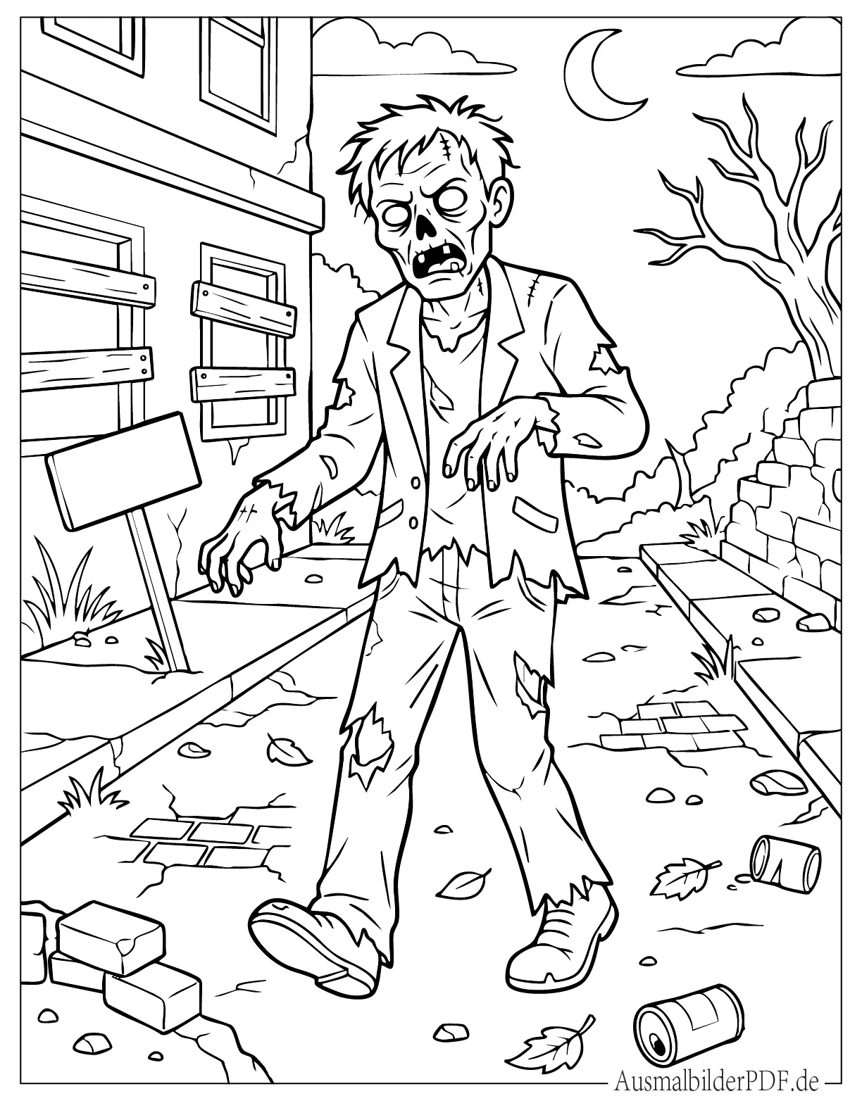 Gruselig aussehender Zombie zum Ausmalen