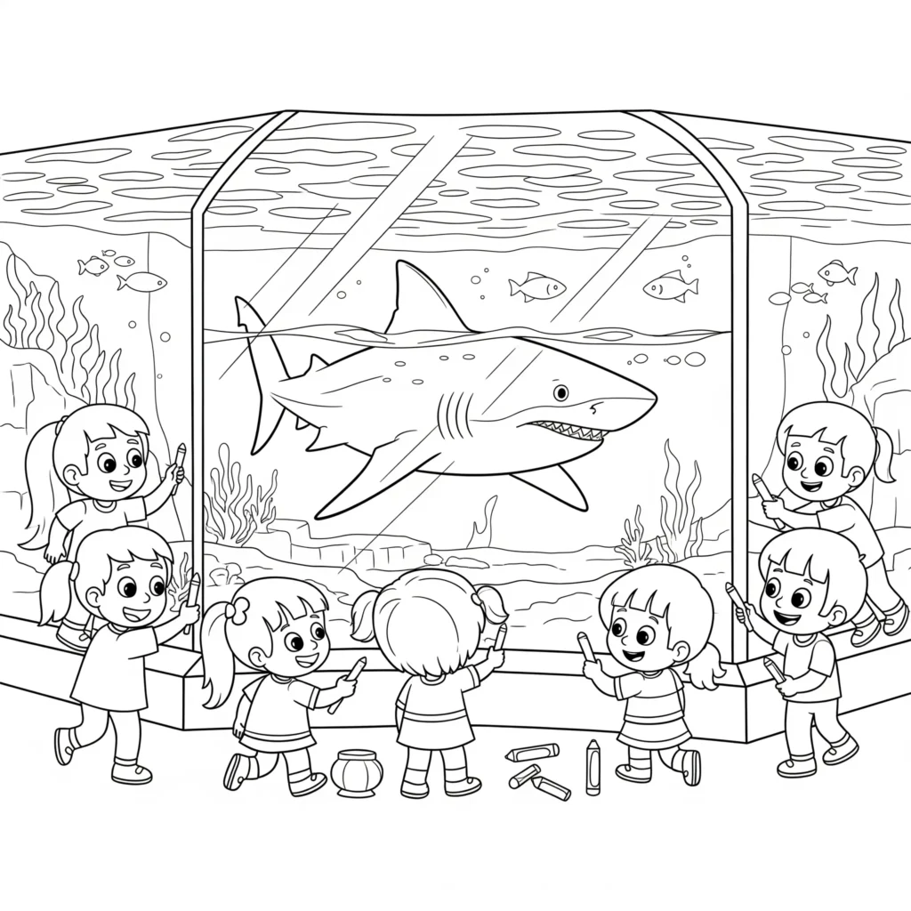 10+ Hai Ausmalbilder (Kostenlos Malvorlage zum Ausdrucken) Hai im Aquarium Ausmalbild zum Ausdrucken kostenlos für Kinder und einfache Malvorlage