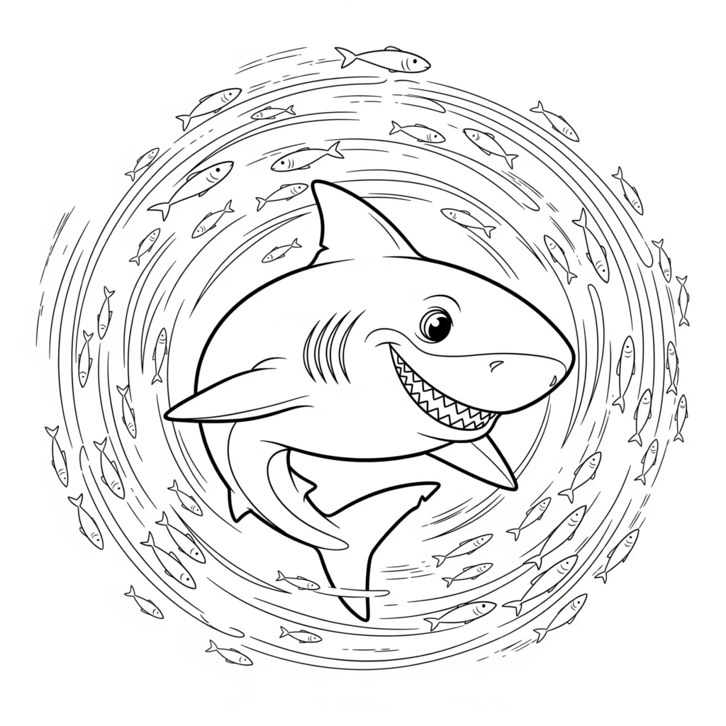 10+ Hai Ausmalbilder (Kostenlos Malvorlage zum Ausdrucken) Hai mit Fischen Ausmalbild zum Ausdrucken kostenlos für Kinder und einfache Malvorlage