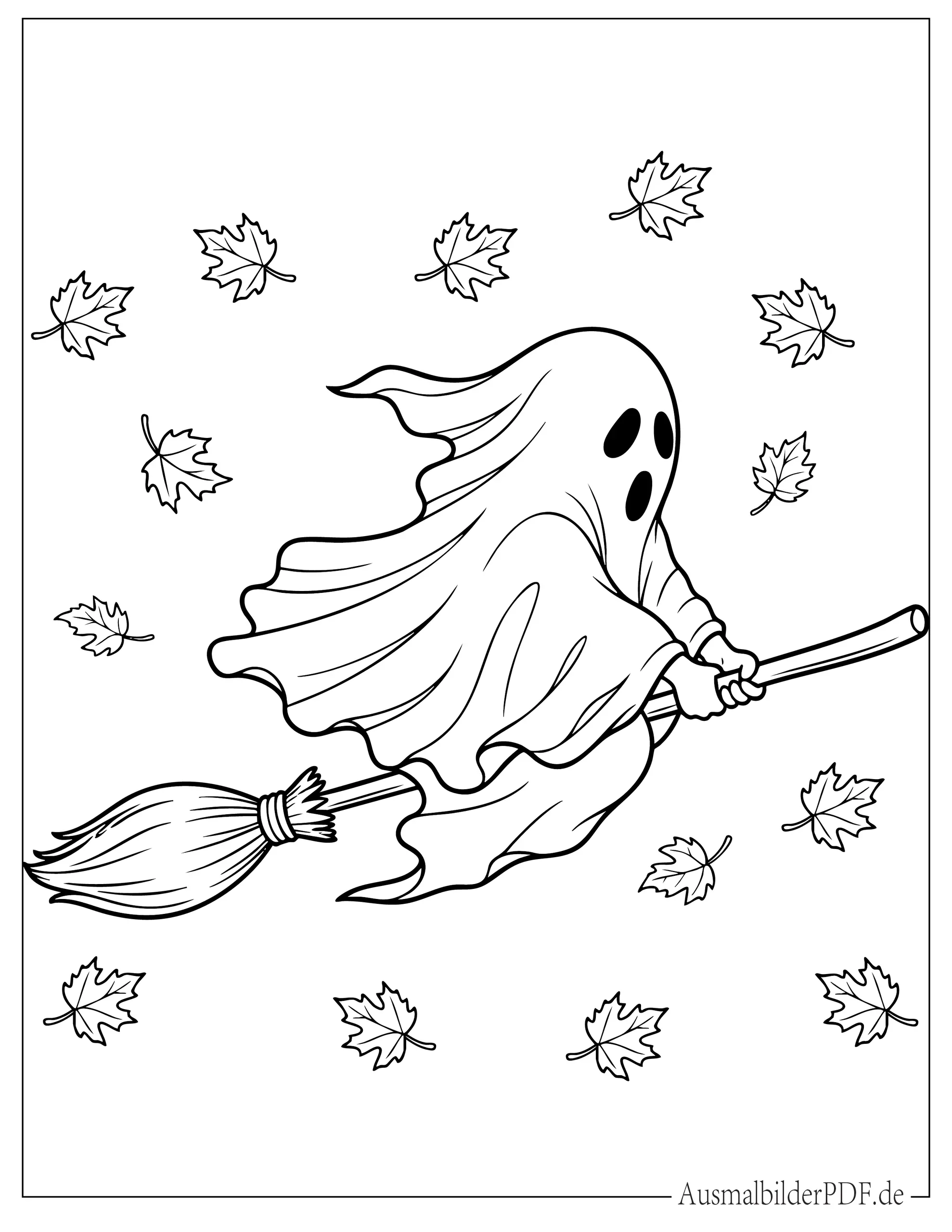 Halloween Geist auf Besen zum Ausmalen