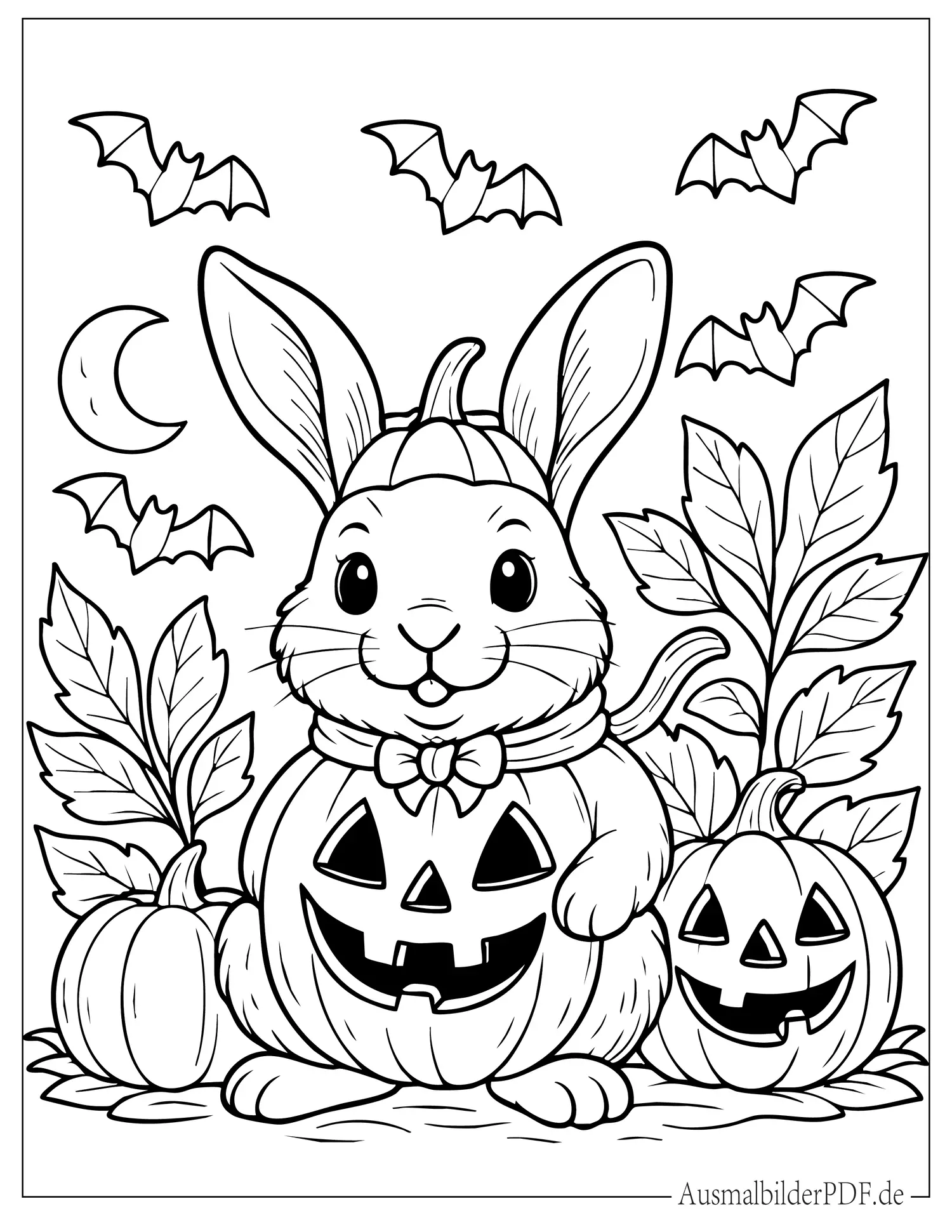 Halloween Hase im Kürbiskostüm Ausmalbild zum Ausdrucken