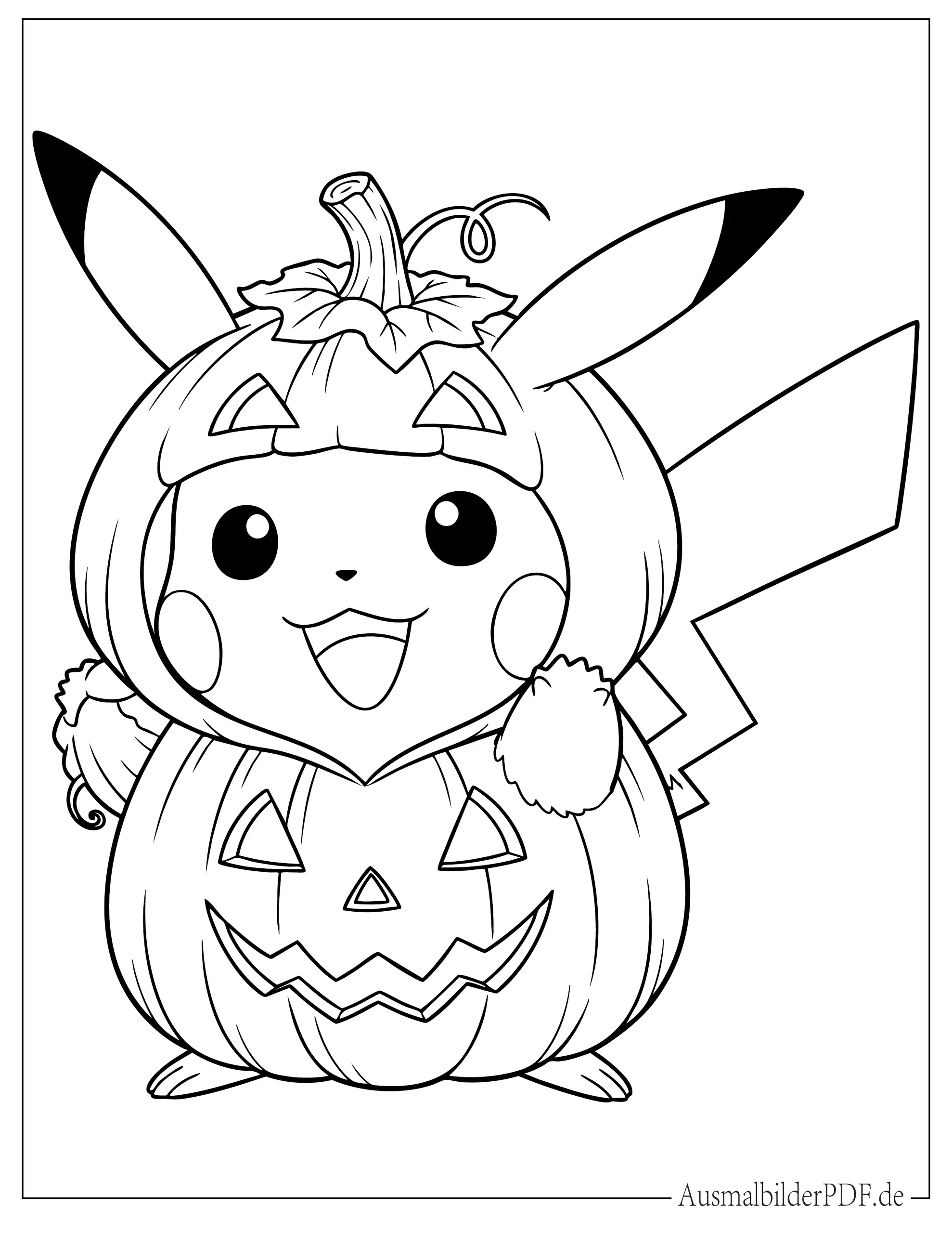Halloween Pikachu im Kürbiskostüm Ausdruckbare Malvorlage