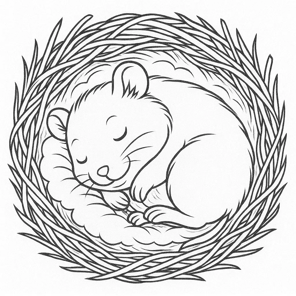 Hamster malvorlage – schlafender Hamster in einem gemütlichen Nest