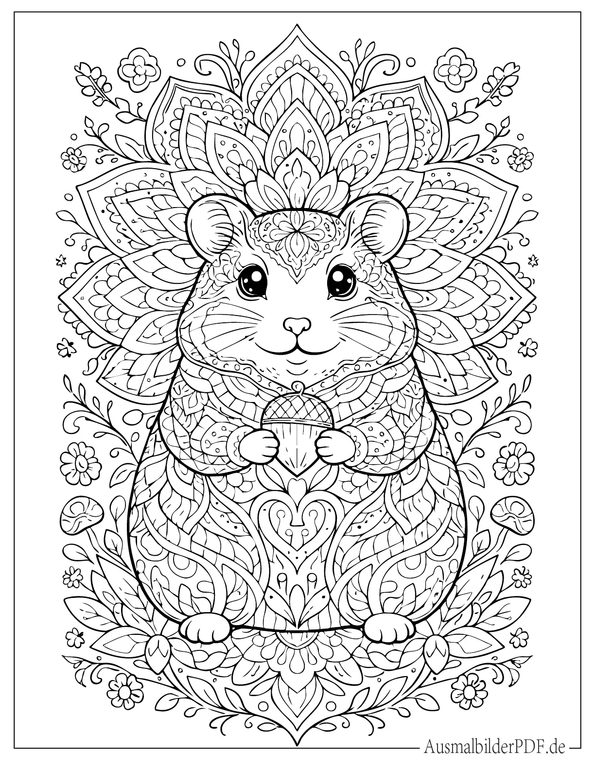 Detaillierte Hamster Mandala Ausmalbild für Erwachsene