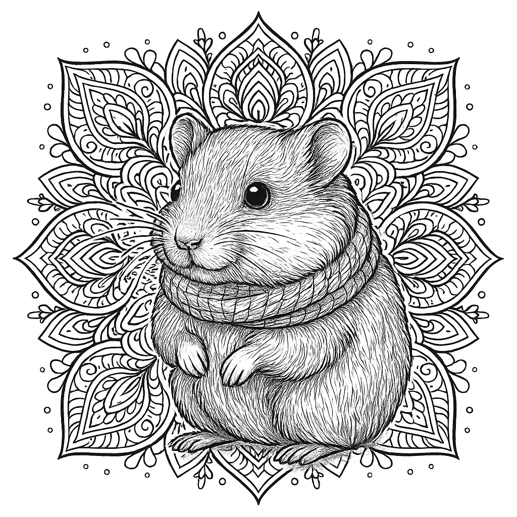 Hamster mandala ausmalbild – dekoratives Hamsterbild mit komplexem Mandalamuster