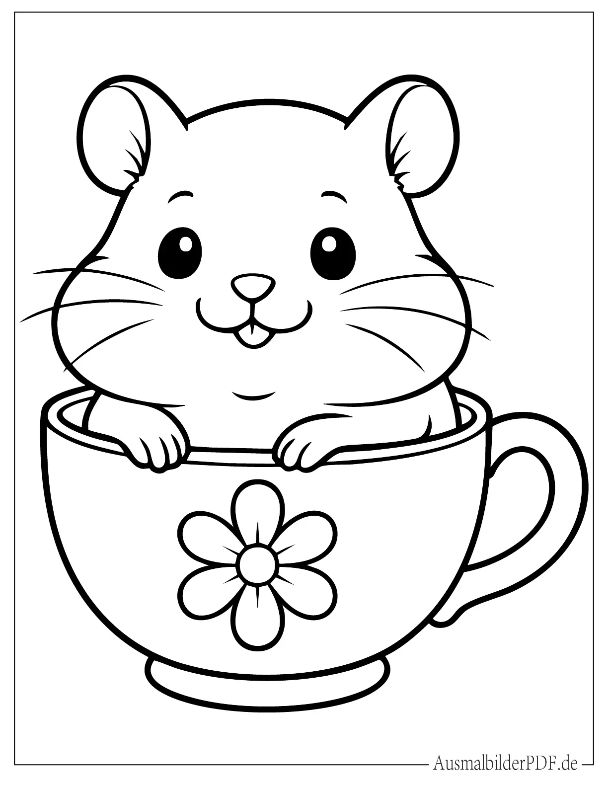 Niedlicher kleiner Hamster streckt Kopf aus einer Teetasse Ausmalbild