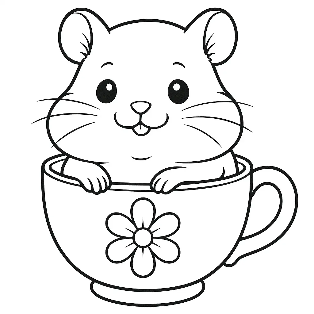 Hamster ausmalbilder – kleiner Hamster schaut aus einer Teetasse