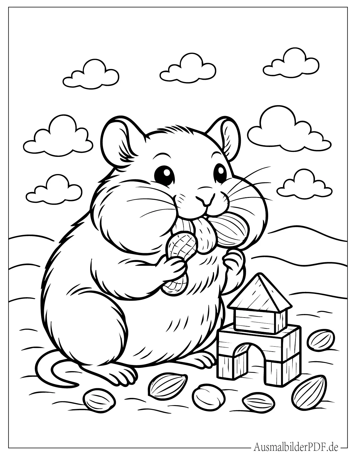 Hamster mit großen Backen voller Snacks Malvorlage