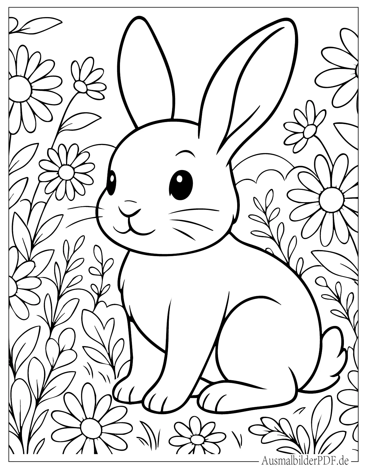 Hase auf Blumenwiese Malvorlage