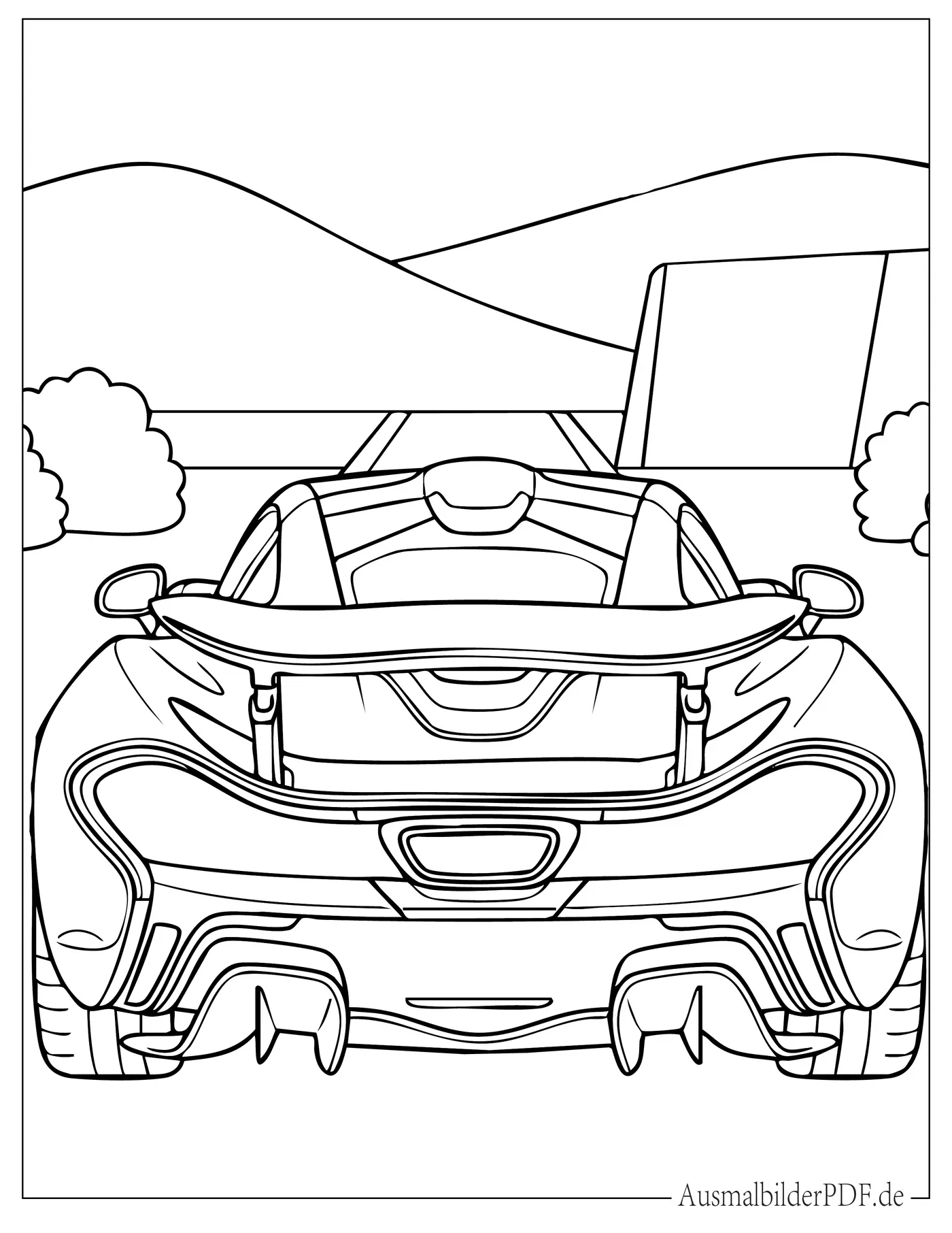 10+ McLaren Ausmalbilder (Gratis Malvorlagen zum Ausdrucken) Rückansicht des McLaren P1 zum Ausmalen für Kinder