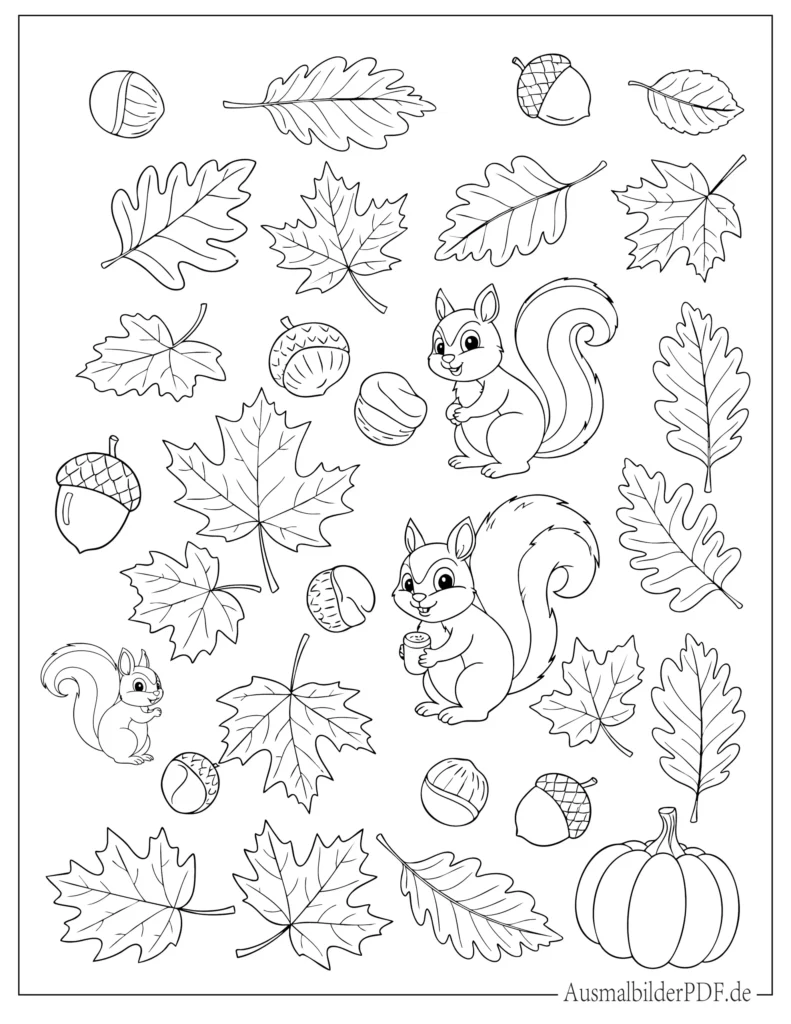 Ausmalbild von Herbst Elementen für Kinder
