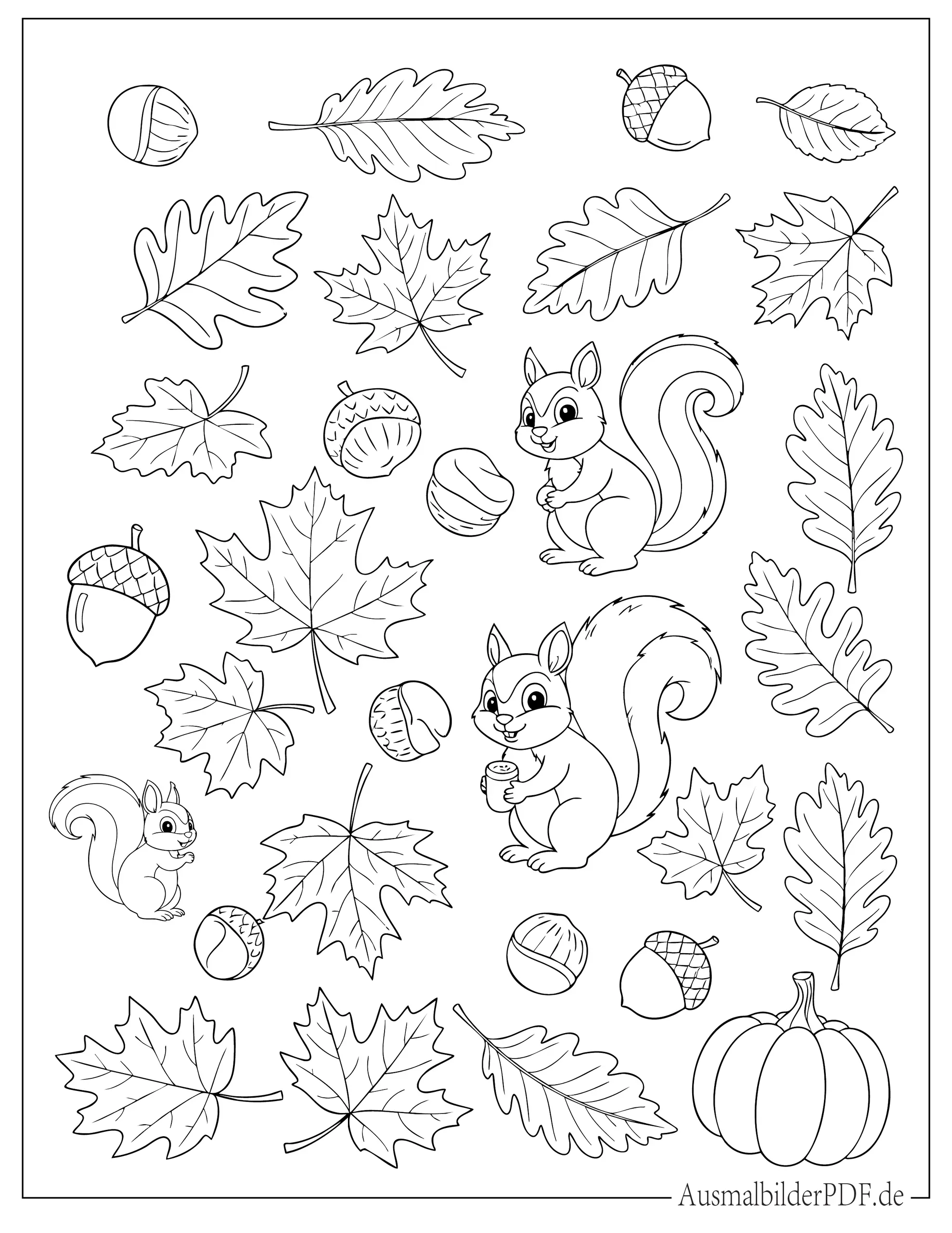 Ausmalbild von Herbst Elementen für Kinder
