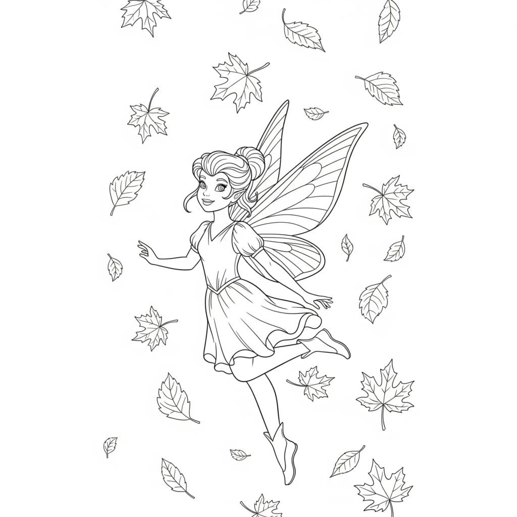 16 Feen Ausmalbilder (Kostenlos Malvorlage zum Ausdrucken) Das Herbst Fee Ausmalbild zeigt eine tanzende Fee im Blätterwirbel. Eine stimmungsvolle Vorlage zum Ausdrucken und Ausmalen.