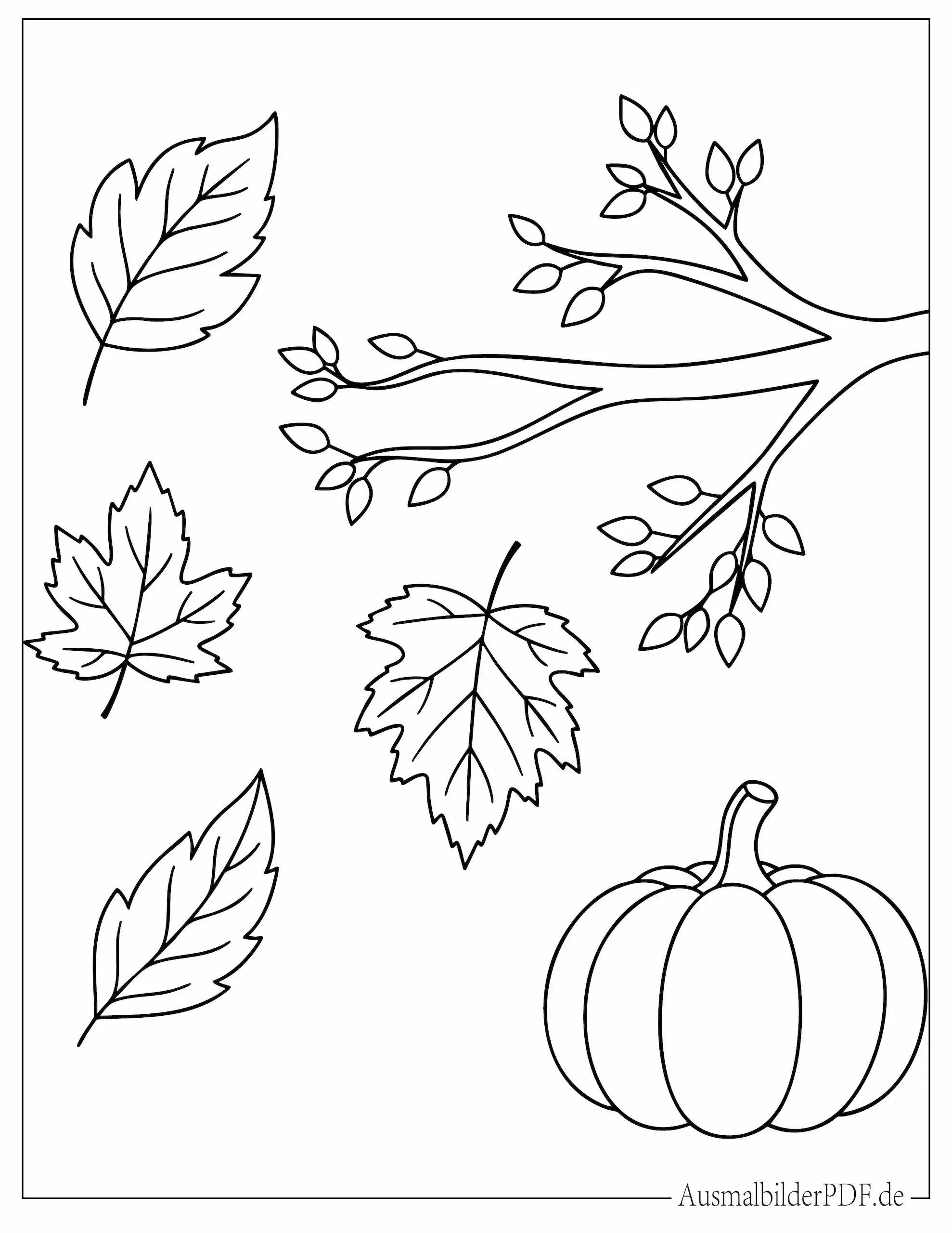 Einfacher Herbst Kürbis und Blätter zum Ausmalen für kleine Kinder