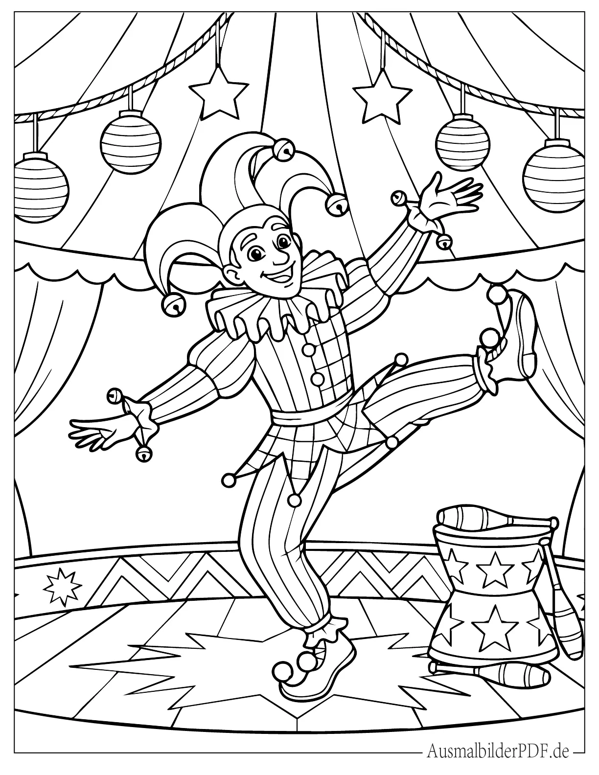 Zirkus Narr Tanzend Ausmalvorlage