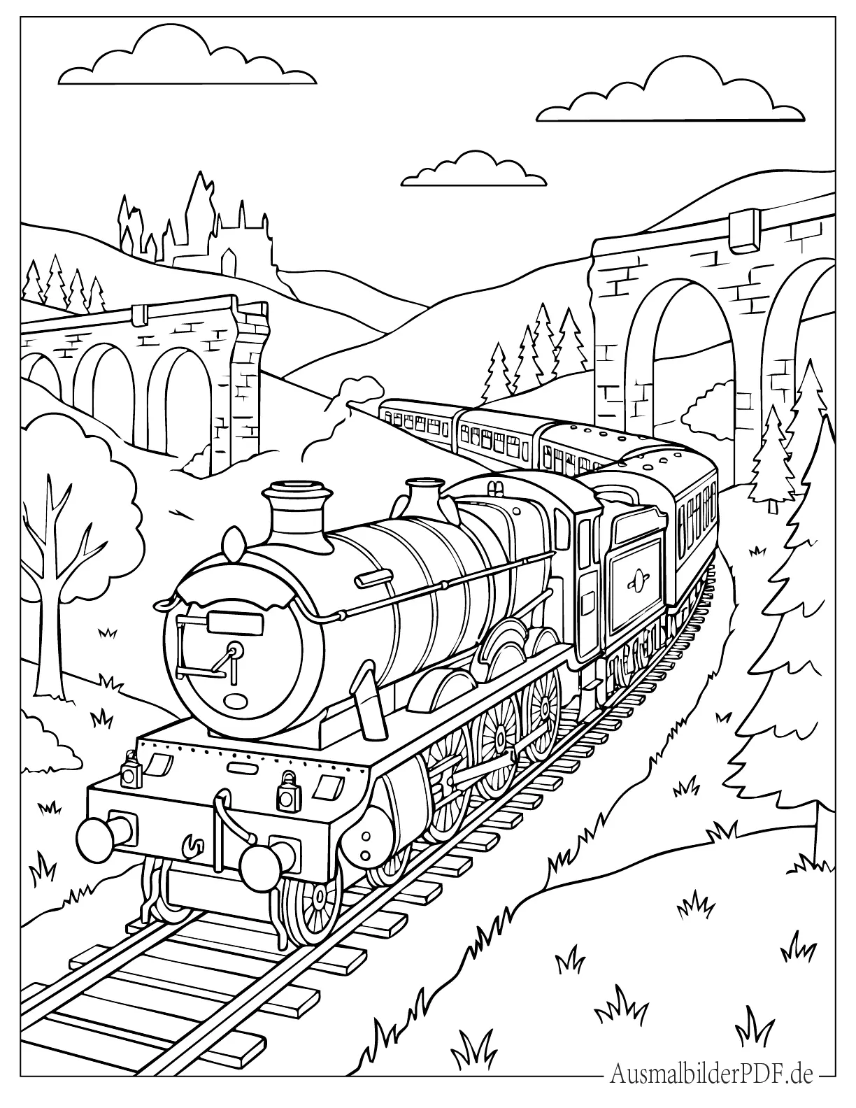 10+ Kostenlos Eisenbahn und Zug Ausmalbilder zum Ausdrucken) Hogwarts Express aus Harry Potter Ausmalbild zum Ausdrucken