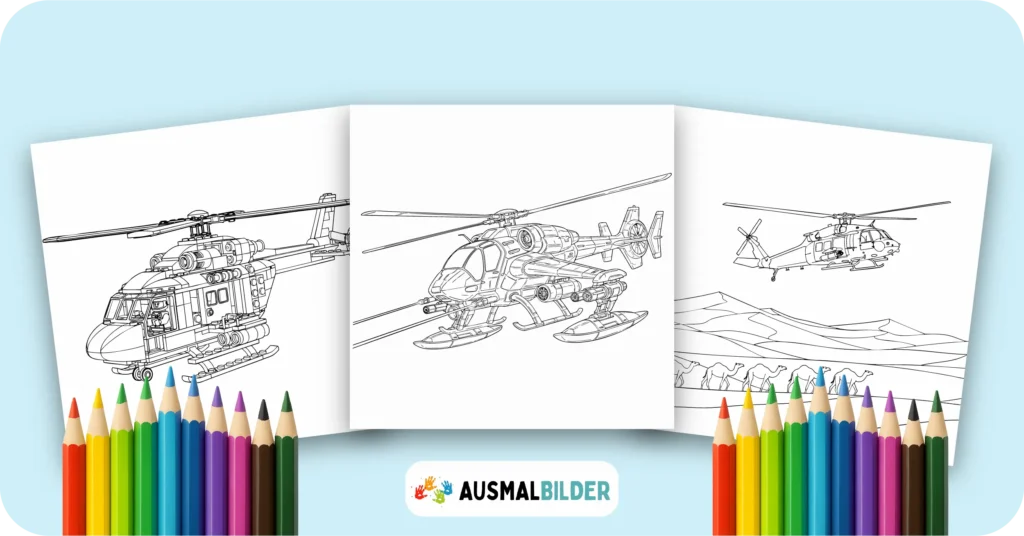 Hubschrauber Ausmalbilder kostenlose Malvorlagen zum Ausdrucken für Kinder und Erwachsene
