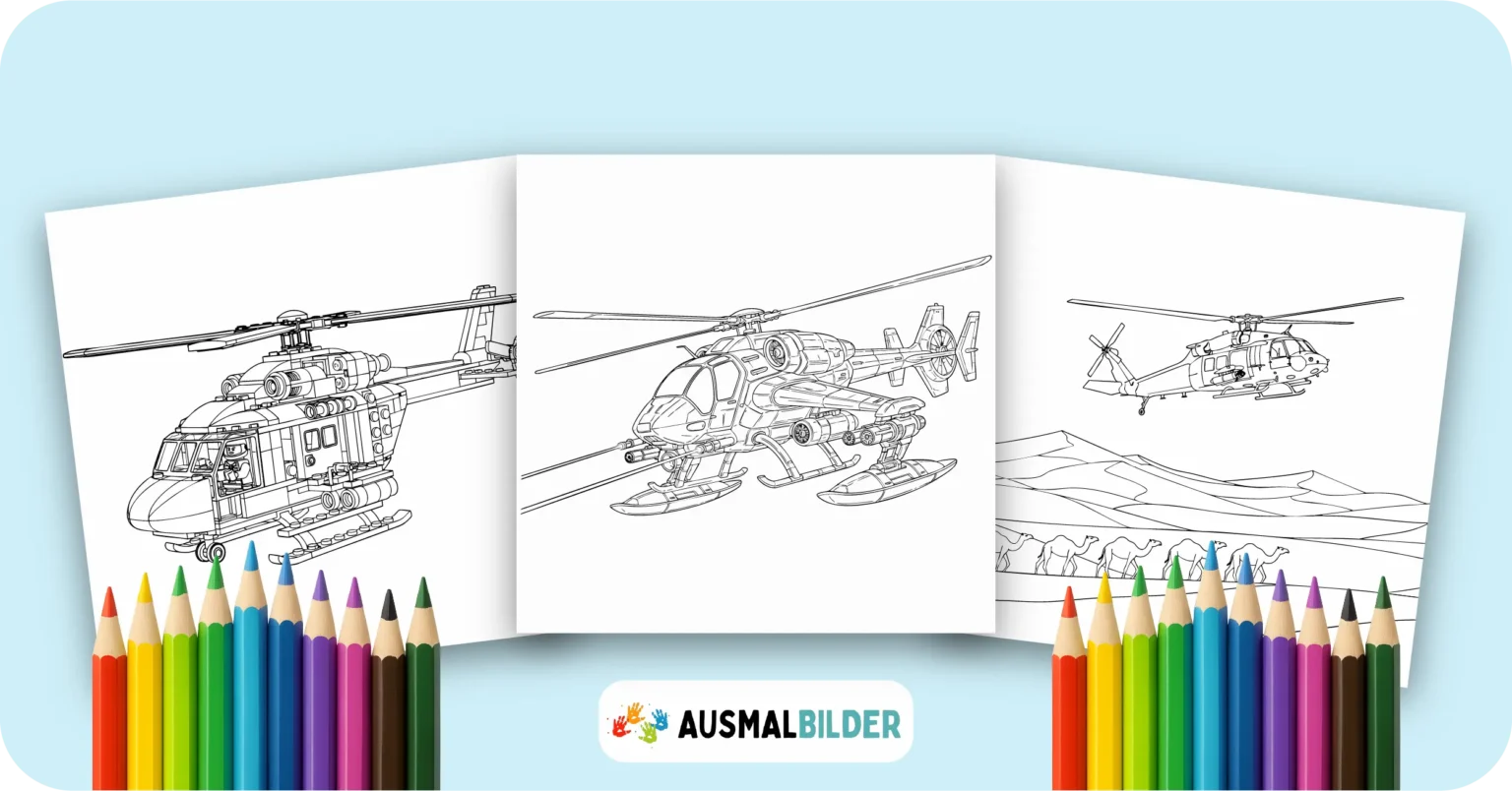 Hubschrauber Ausmalbilder kostenlose Malvorlagen zum Ausdrucken für Kinder und Erwachsene