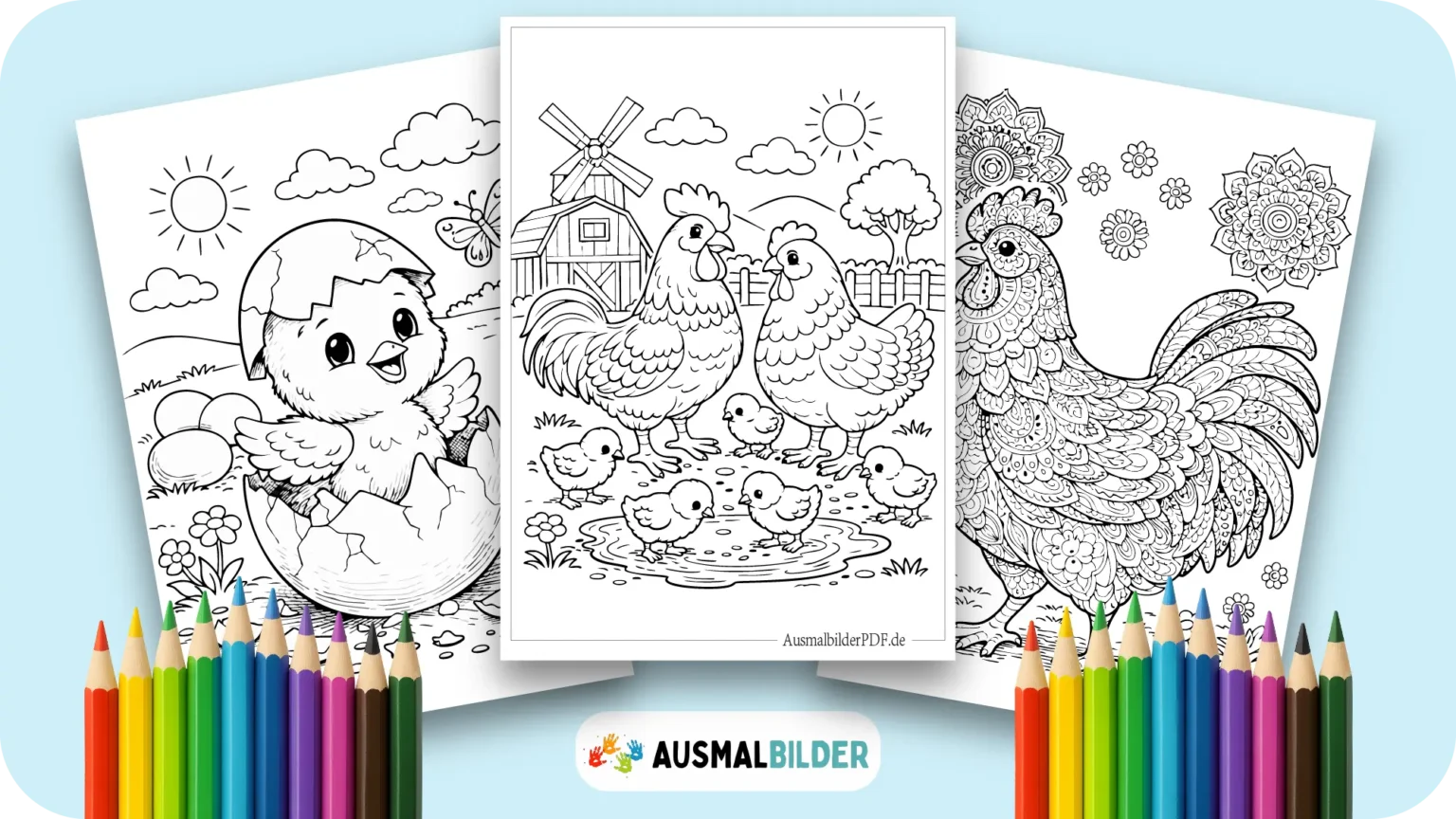 Huhn Ausmalbilder kostenlose Vorlagen zum Ausdrucken für Kinder jeden Alters