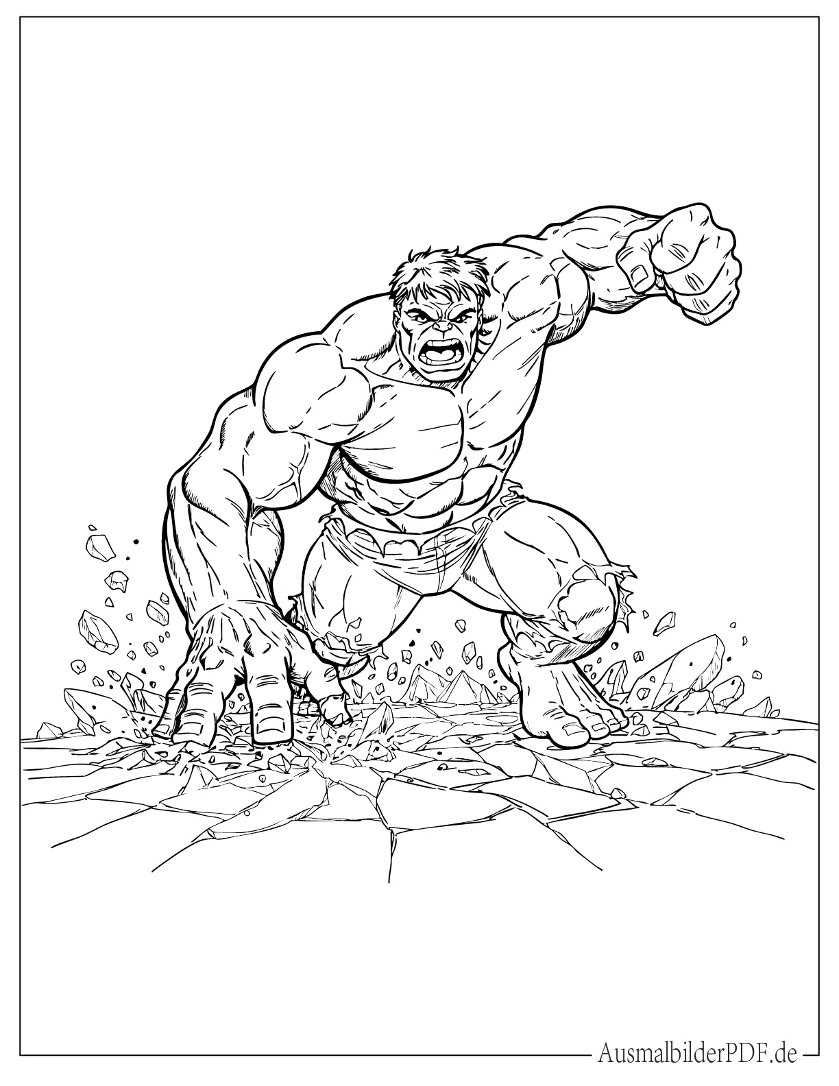 Superheld Hulk zerschmettert Boden Ausmalbild
