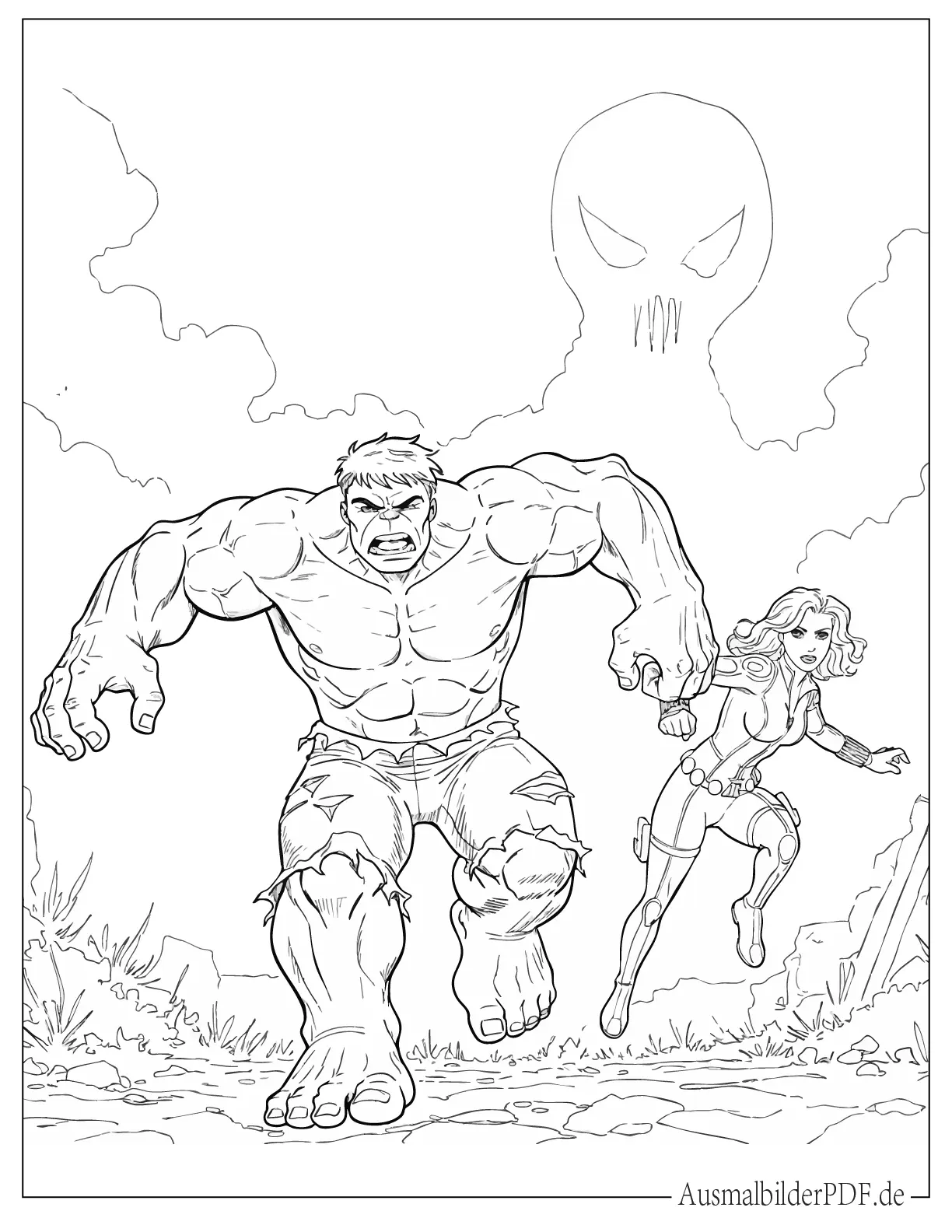 Hulk und Black Widow rennen Ausmalbild