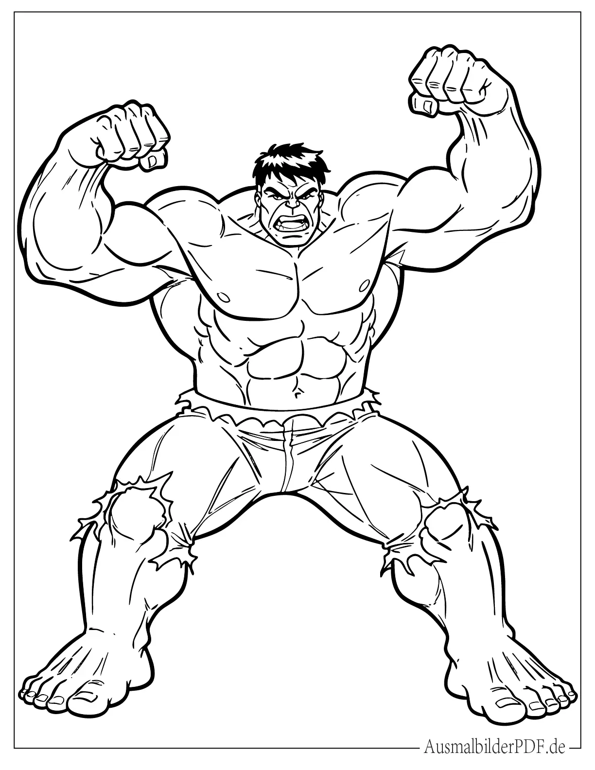 Hulk zeigt seine Muskeln in einer Machtpose Ausmalbild