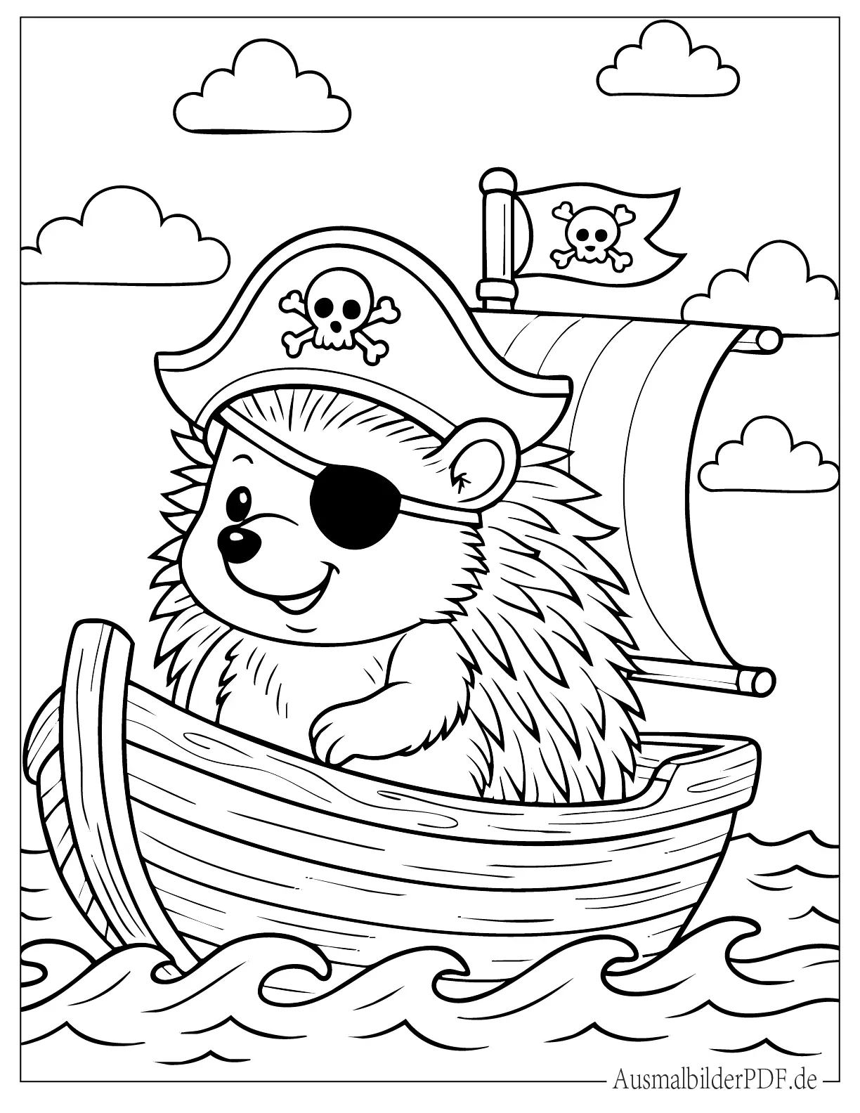 26 Ausmalbilder Igel (Kostenlose Druckvorlagen zum Download) Igel als Pirat auf Schiff Malvorlage für Kinder