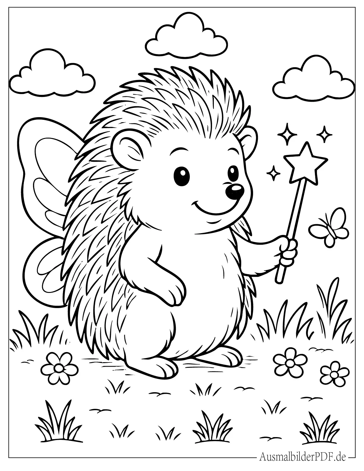 26 Ausmalbilder Igel (Kostenlose Druckvorlagen zum Download) Igel mit Feenflügeln und Zauberstab Ausmalvorlage
