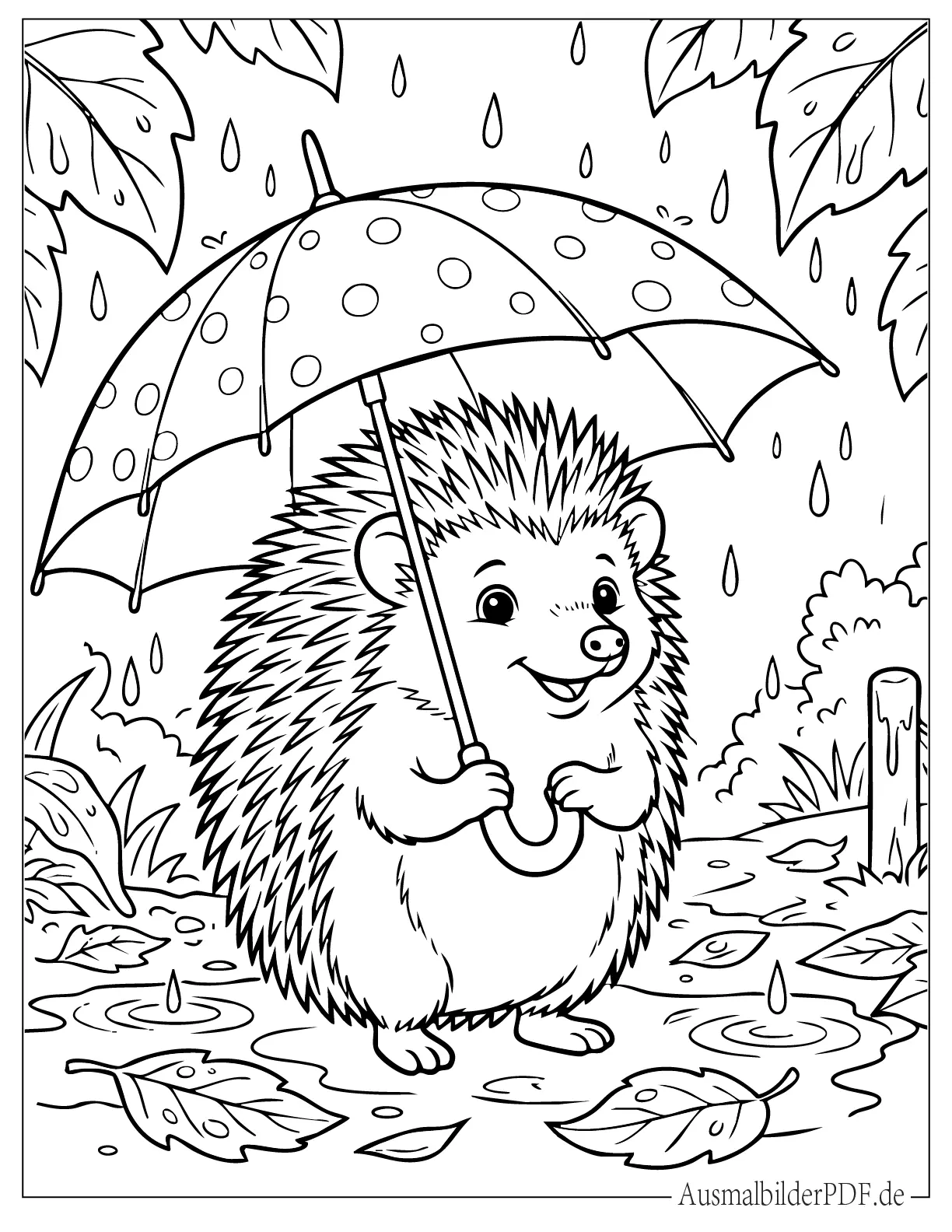 26 Ausmalbilder Igel (Kostenlose Druckvorlagen zum Download) Igel mit Regenschirm im Regen Ausmalbild