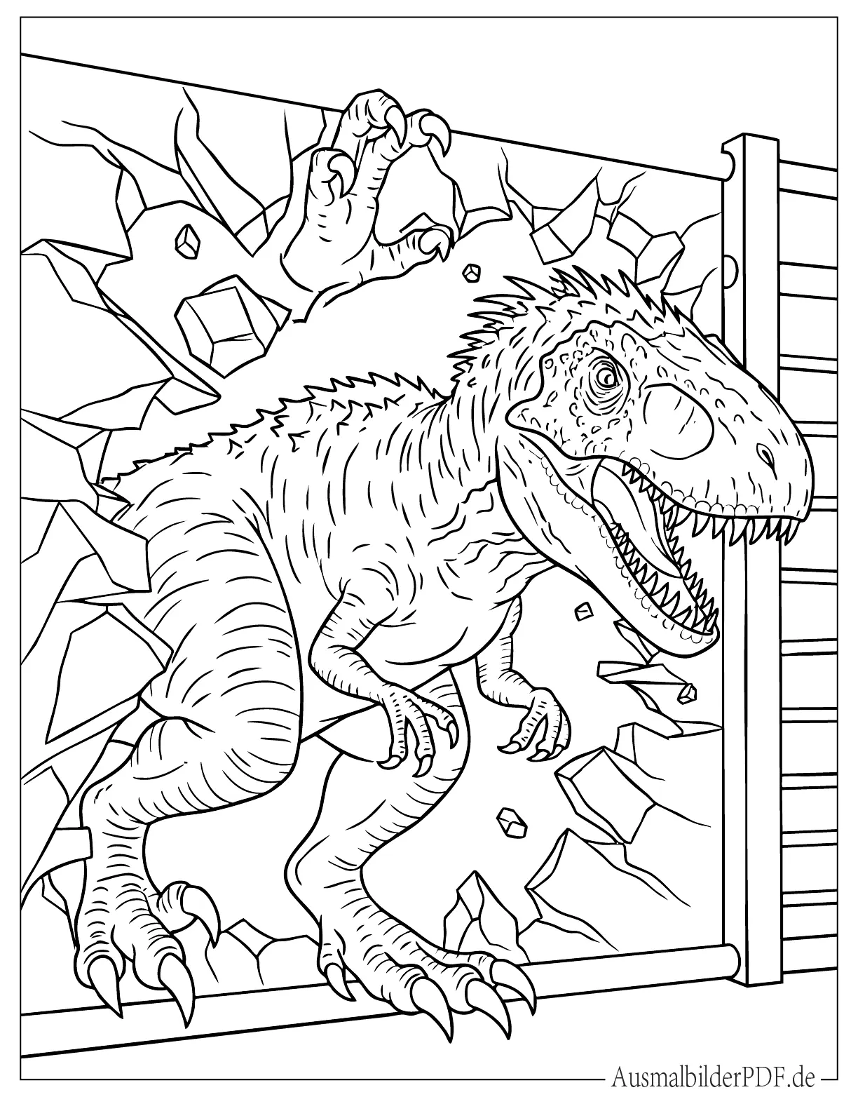 Indominus Rex durchbricht die Käfigwand Ausmalbild