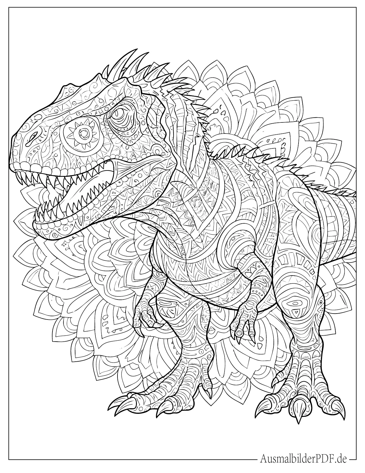 Detailliertes Indominus Rex Mandala Ausmalbild für Erwachsene