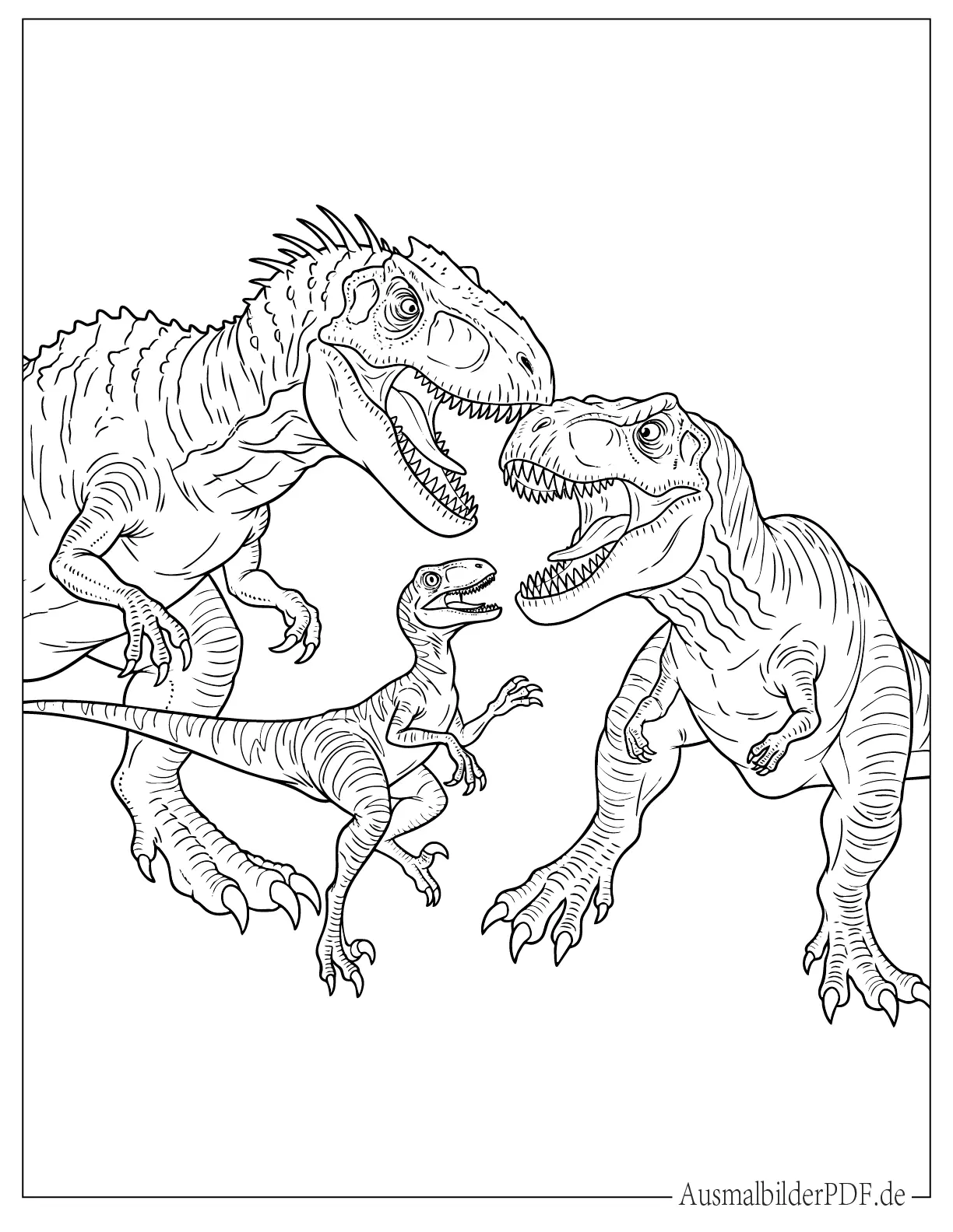 Indominus Rex gegen T-Rex und Blue der Raptor zum Ausmalen