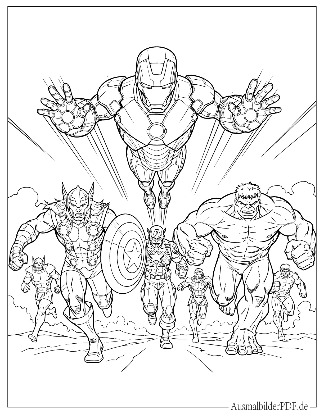 Iron Man führt die Avengers in der Schlacht Malvorlage