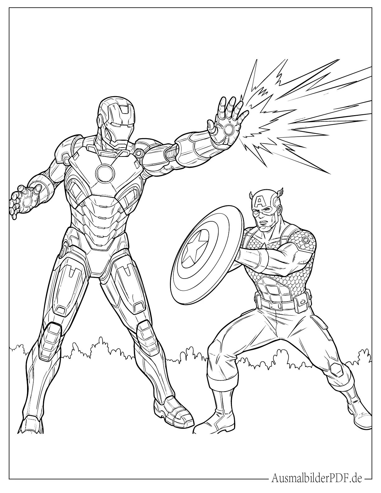 Iron Man und Captain America kämpfen zusammen Malvorlage
