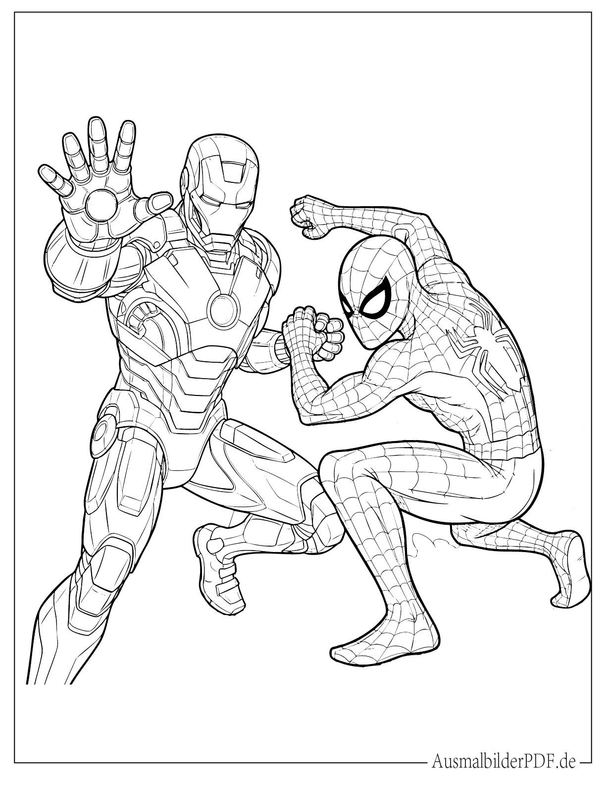 Iron Man und Spider-Man in Superheldenpose zum Ausmalen