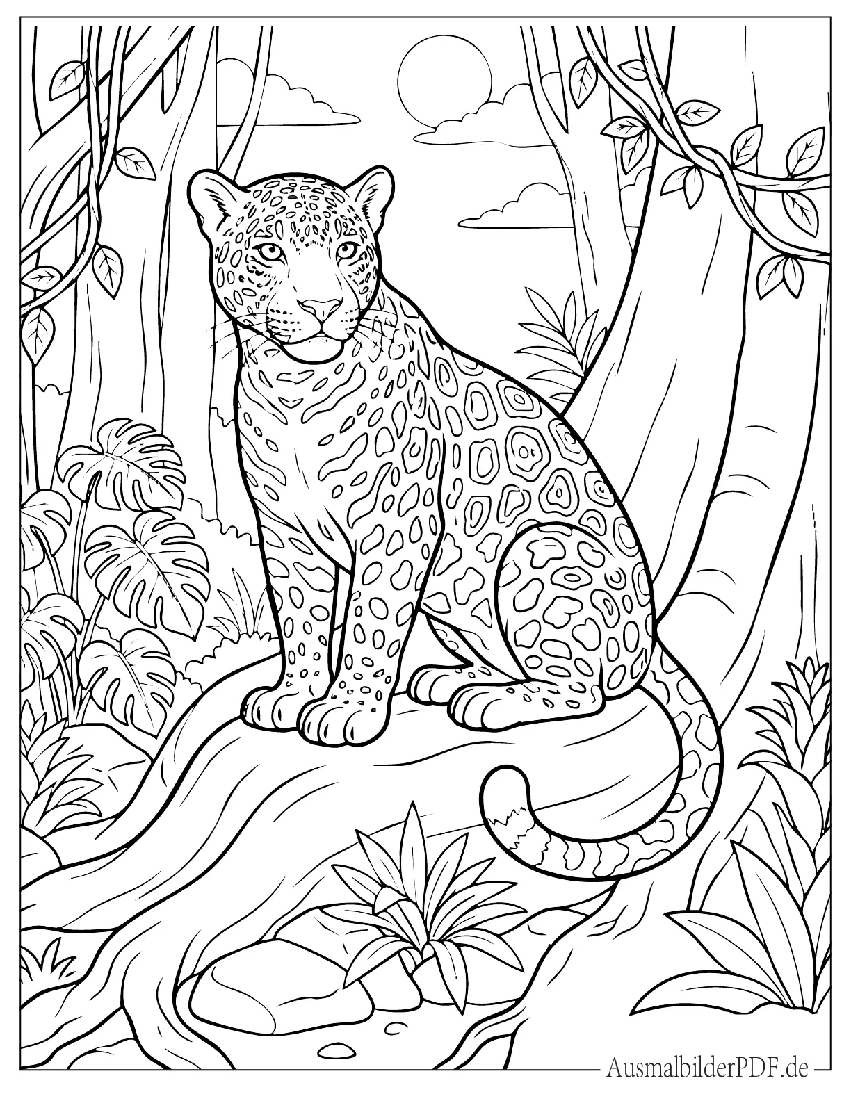 Jaguar sitzt in der Wildnis zum Ausmalen