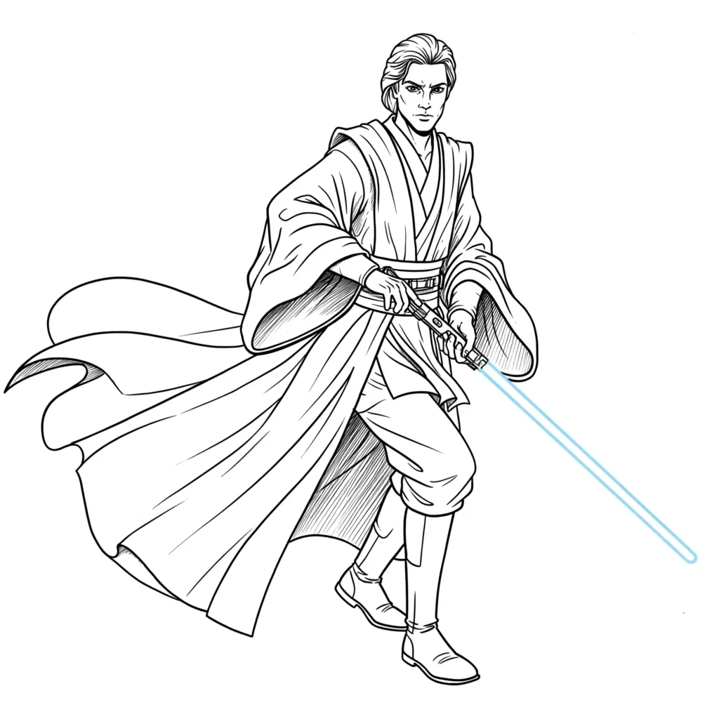 24 Star Wars Ausmalbilder (Gratis Malvorlage zum Ausdrucken) Kostenloses Jedi Ritters mit Lichtschwert Ausmalbild. Perfekt für Kinder und Fans zum Ausdrucken und Ausmalen.