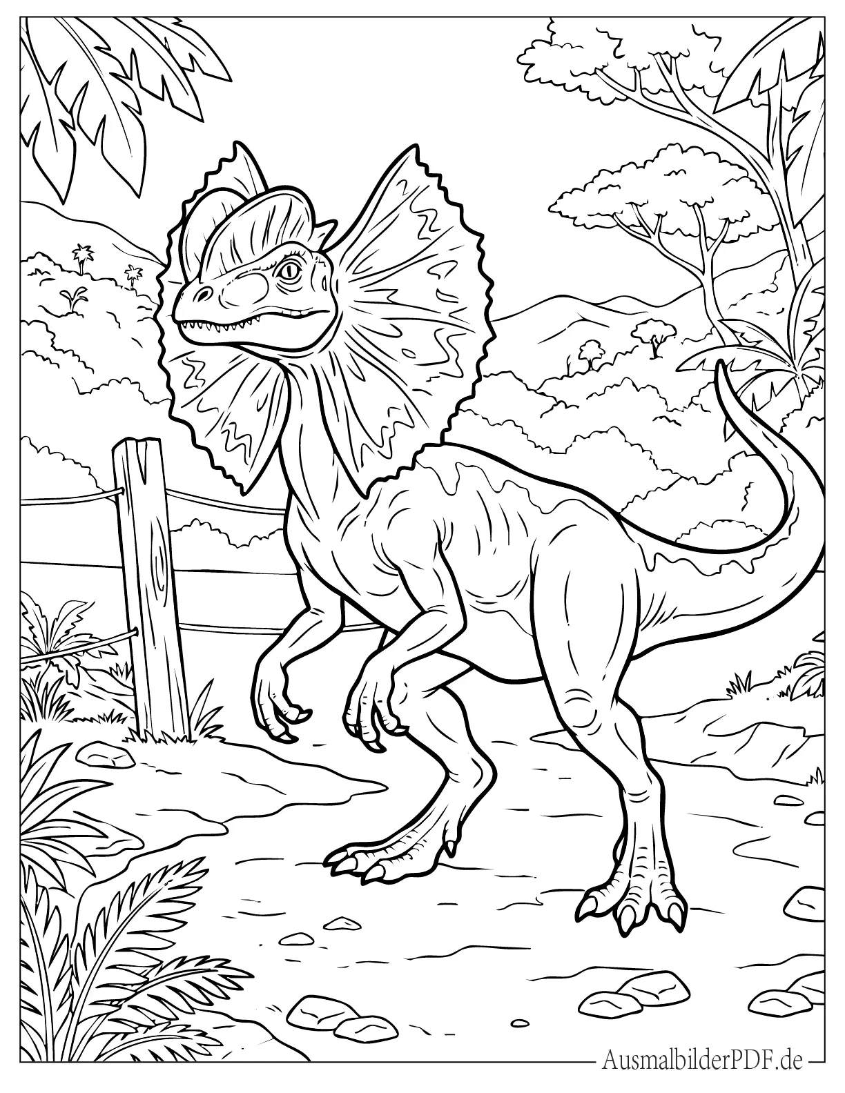Dilophosaurus Dinosaurier im Jurassic Park Ausdruckbare Ausmalbild