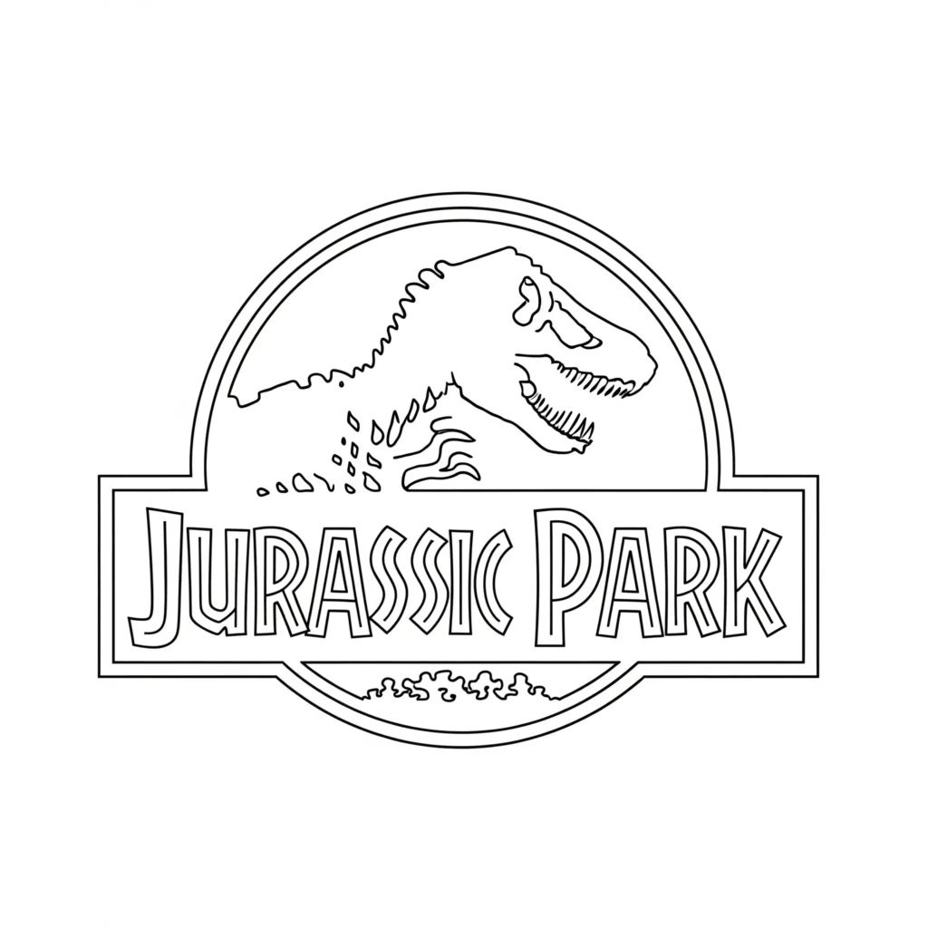 urassic Park ausmalbild mit dem bekannten Film-Logo als einfache Malvorlage für Kinder und Erwachsene zum Ausdrucken