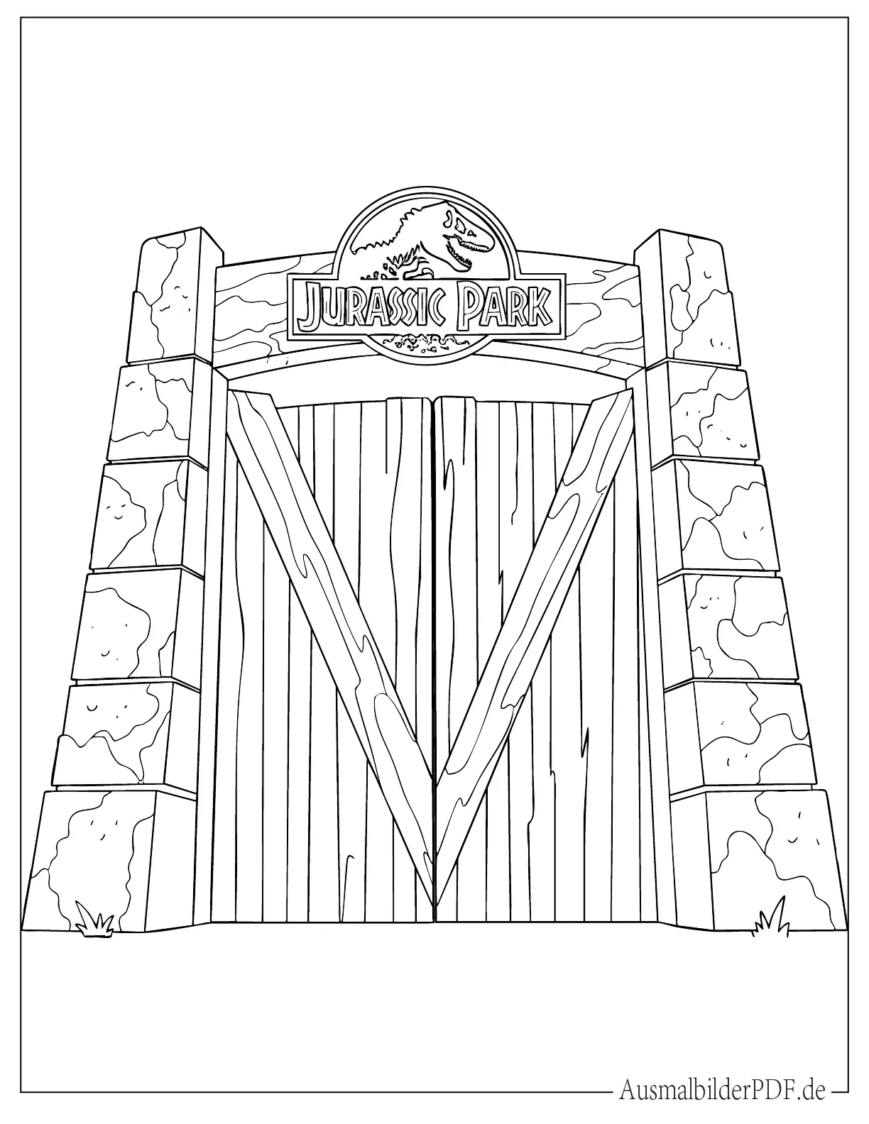 Jurassic Park Tor mit Logo Ausdruckbare Ausmalbild