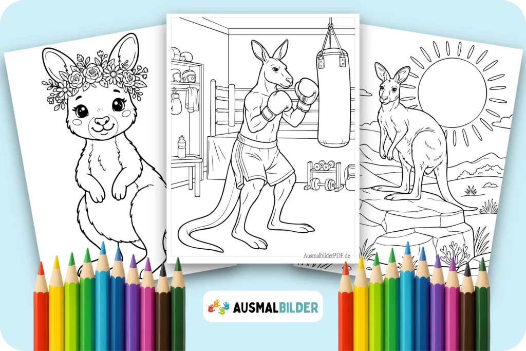 Känguru Ausmalbilder zum kostenlosen Ausdrucken für kleine Australienfans