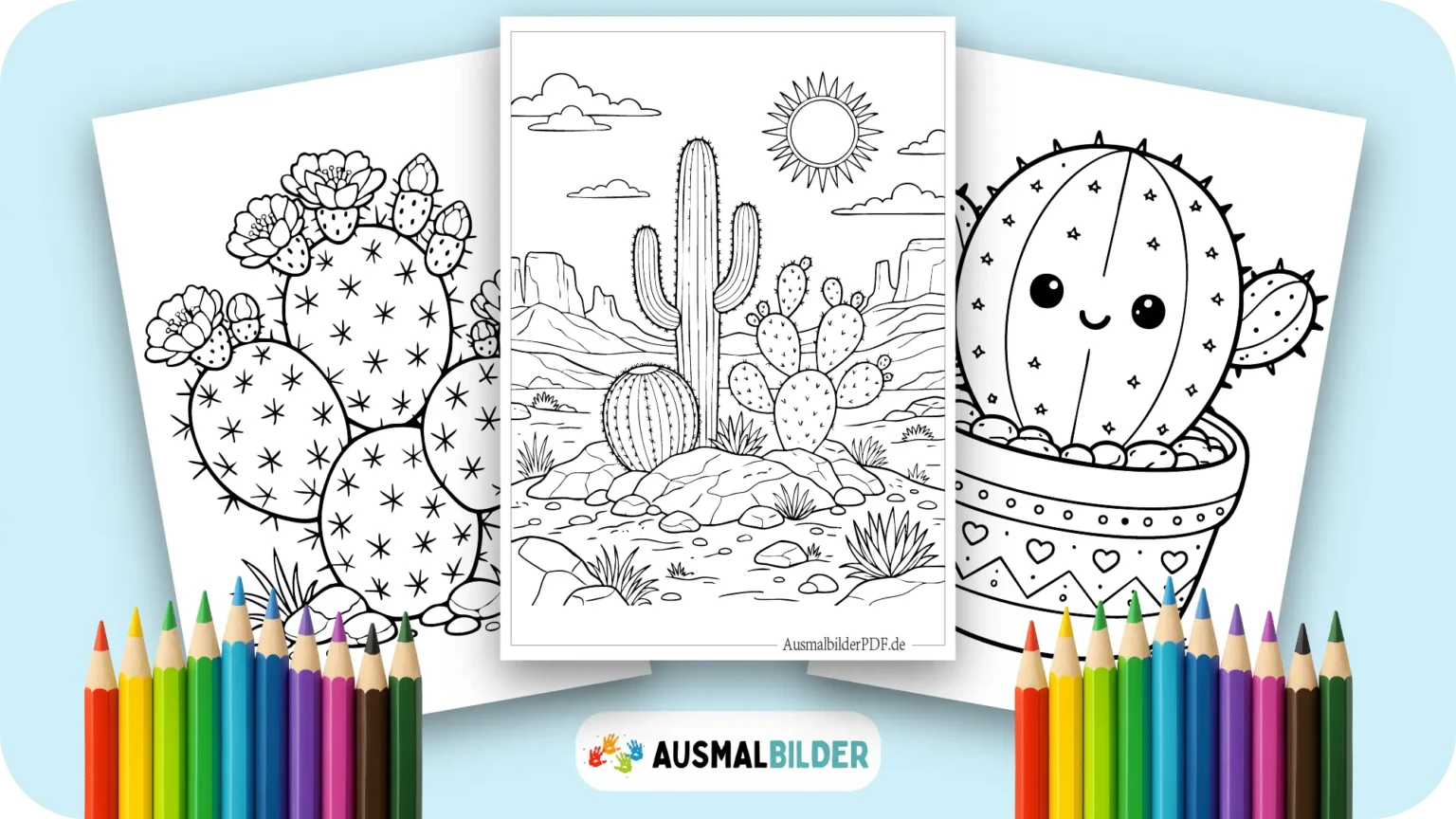 Kaktus Ausmalbilder kostenlose Vorlagen zum Ausdrucken für Kinder jeden Alters