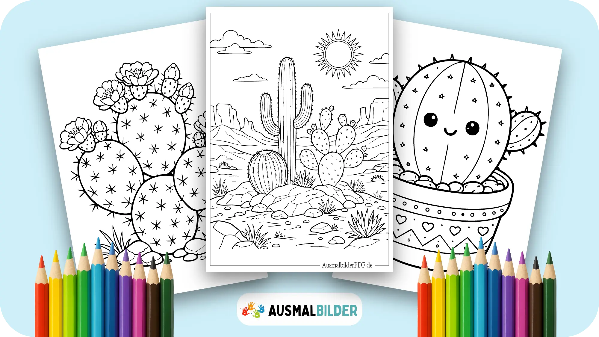 Kaktus Ausmalbilder kostenlose Vorlagen zum Ausdrucken für Kinder jeden Alters