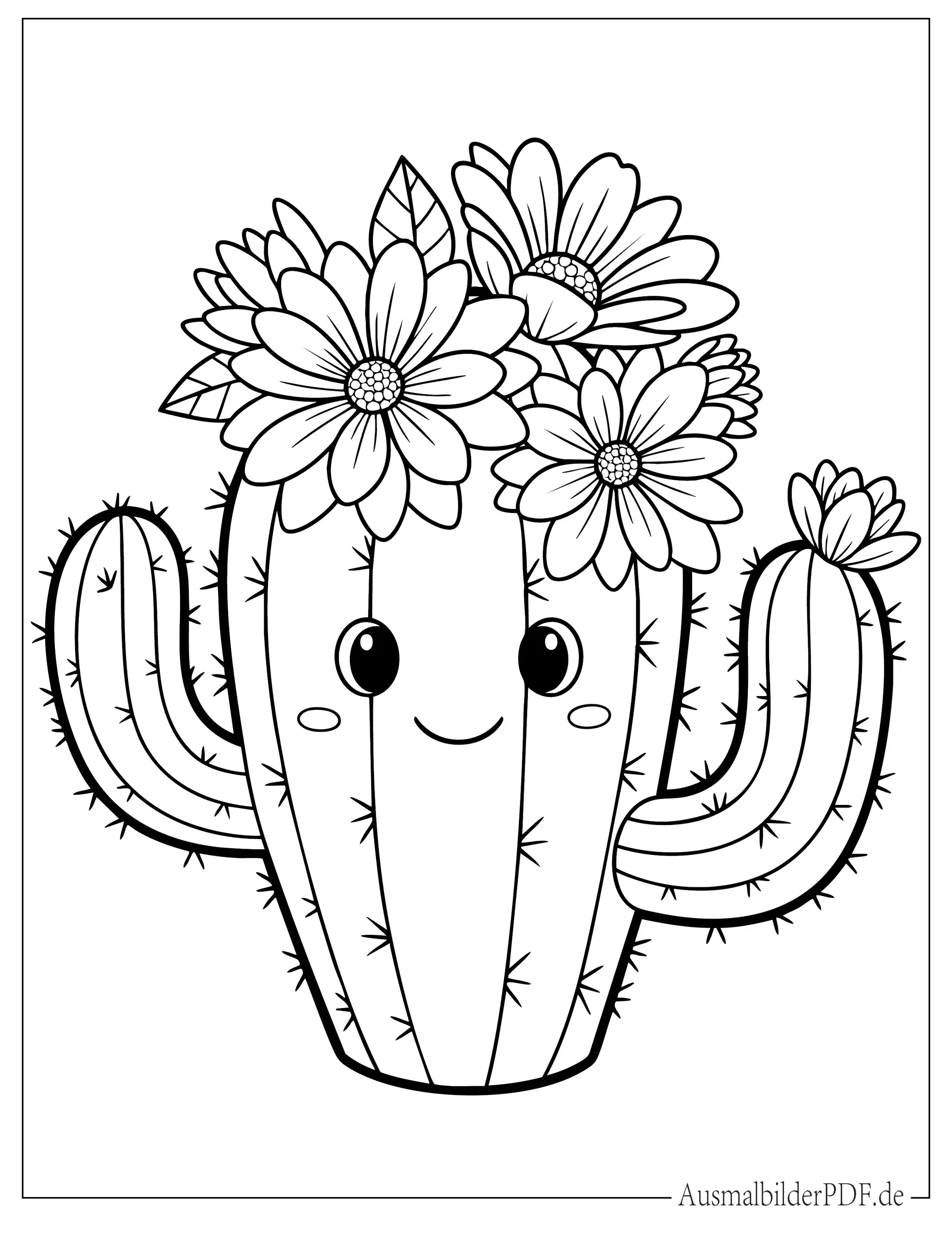 Kaktus mit Blumen, die oben blühen Ausmalvorlage