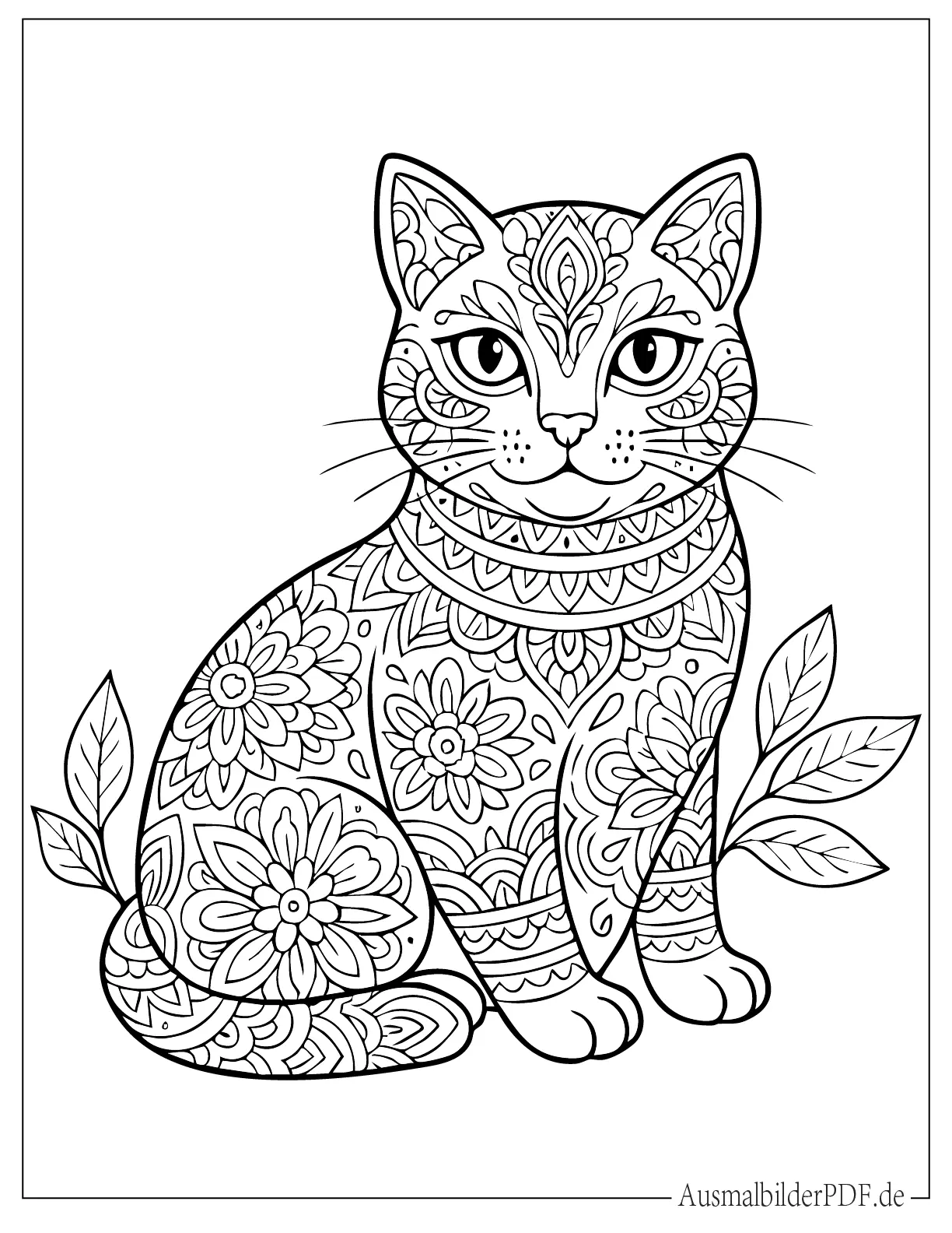 Katze Mandala Ausmalbild für Erwachsene