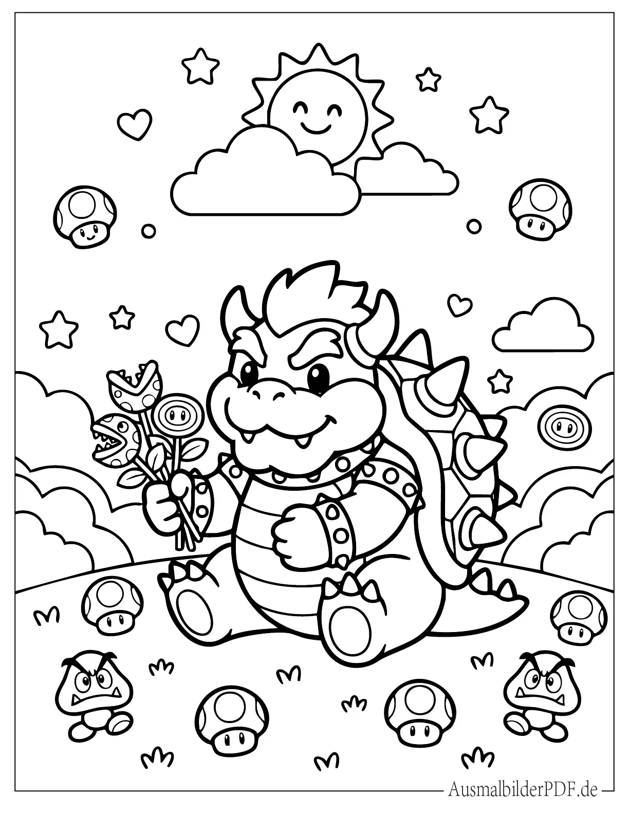 Kawaii Bowser Malvorlage für kleine Kinder