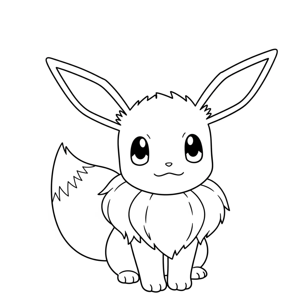 kawaii evoli ausmalbild zeigt das pokemon mit großen augen und süßem ausdruck als einfache malvorlage zum ausdrucken für kleine kinder