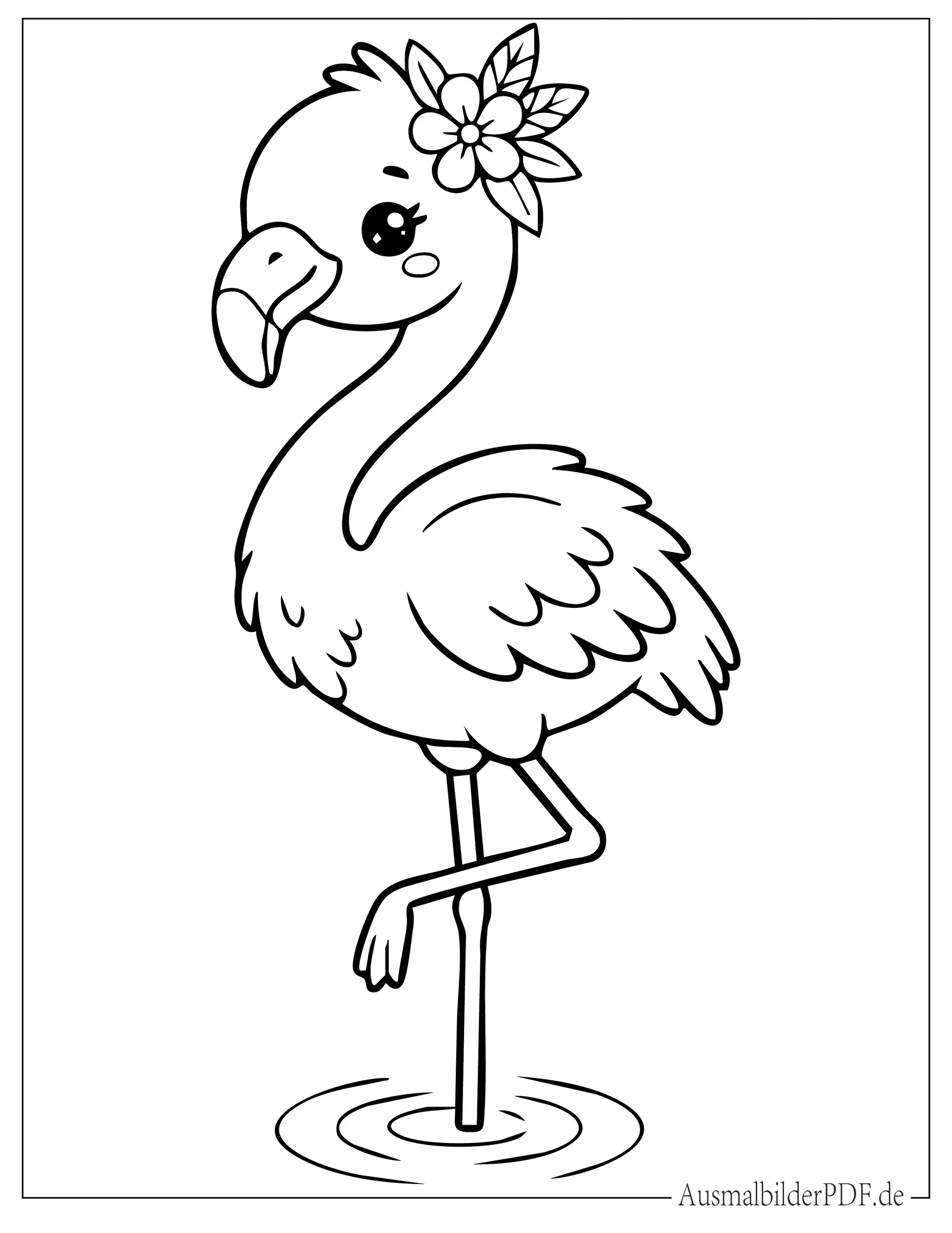 Einfacher Baby Flamingo steht auf einem Bein Malvorlage für Vorschulkinder