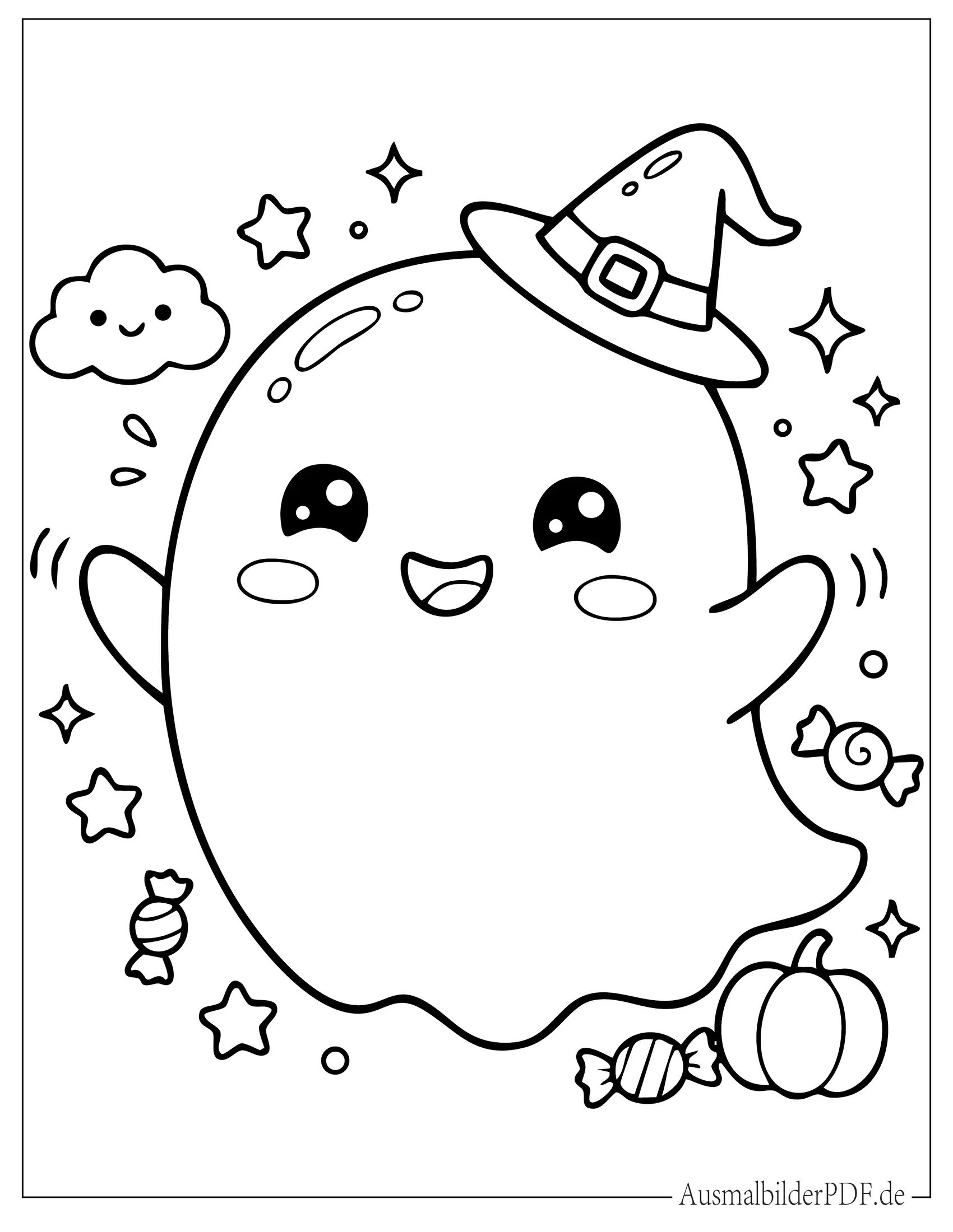Kawaii lächelnder Geist Malvorlage für Vorschulkinder